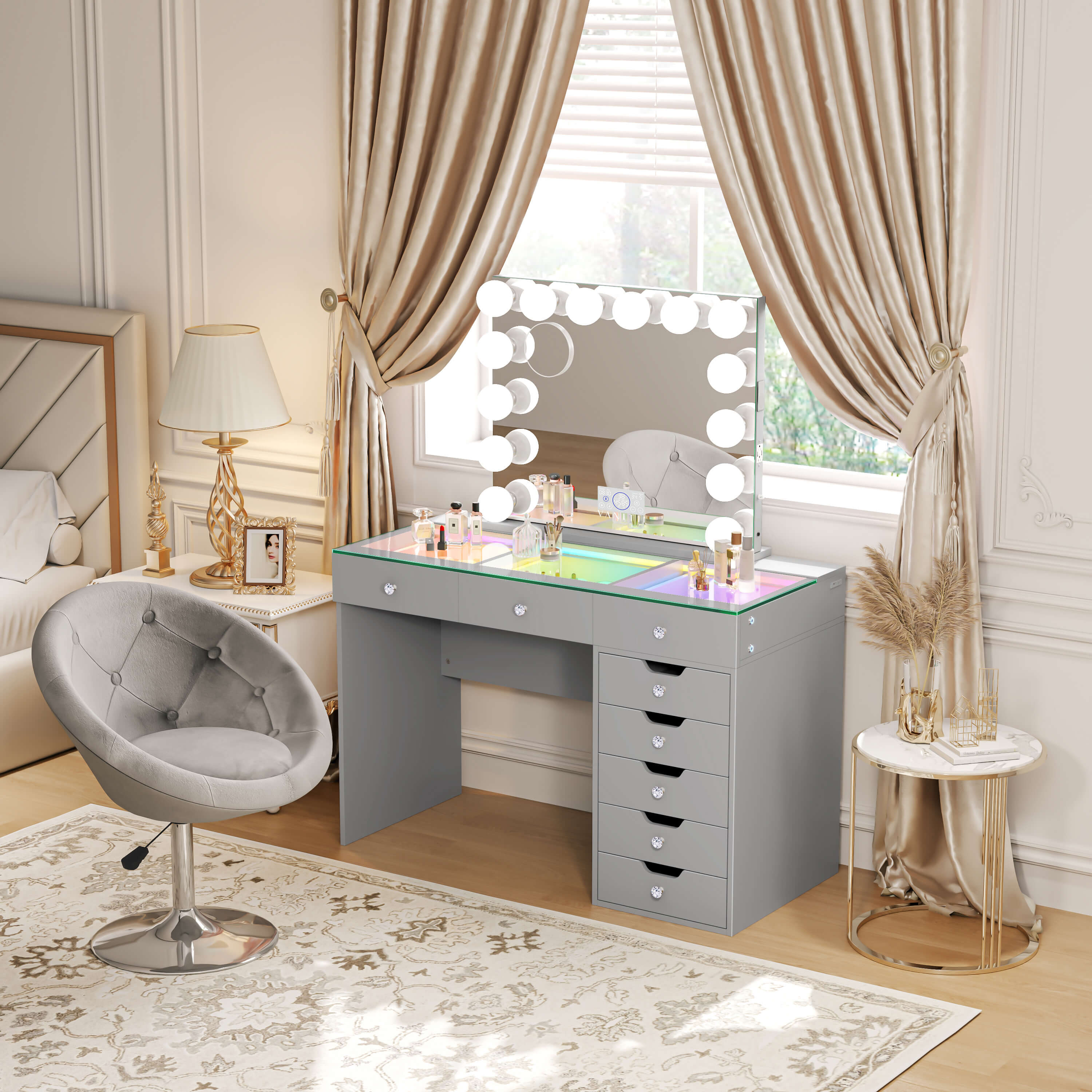 Promotion Deal!VANITII Diana Vanity Desk Set- 8 Storage Drawers with Vanity Mirror