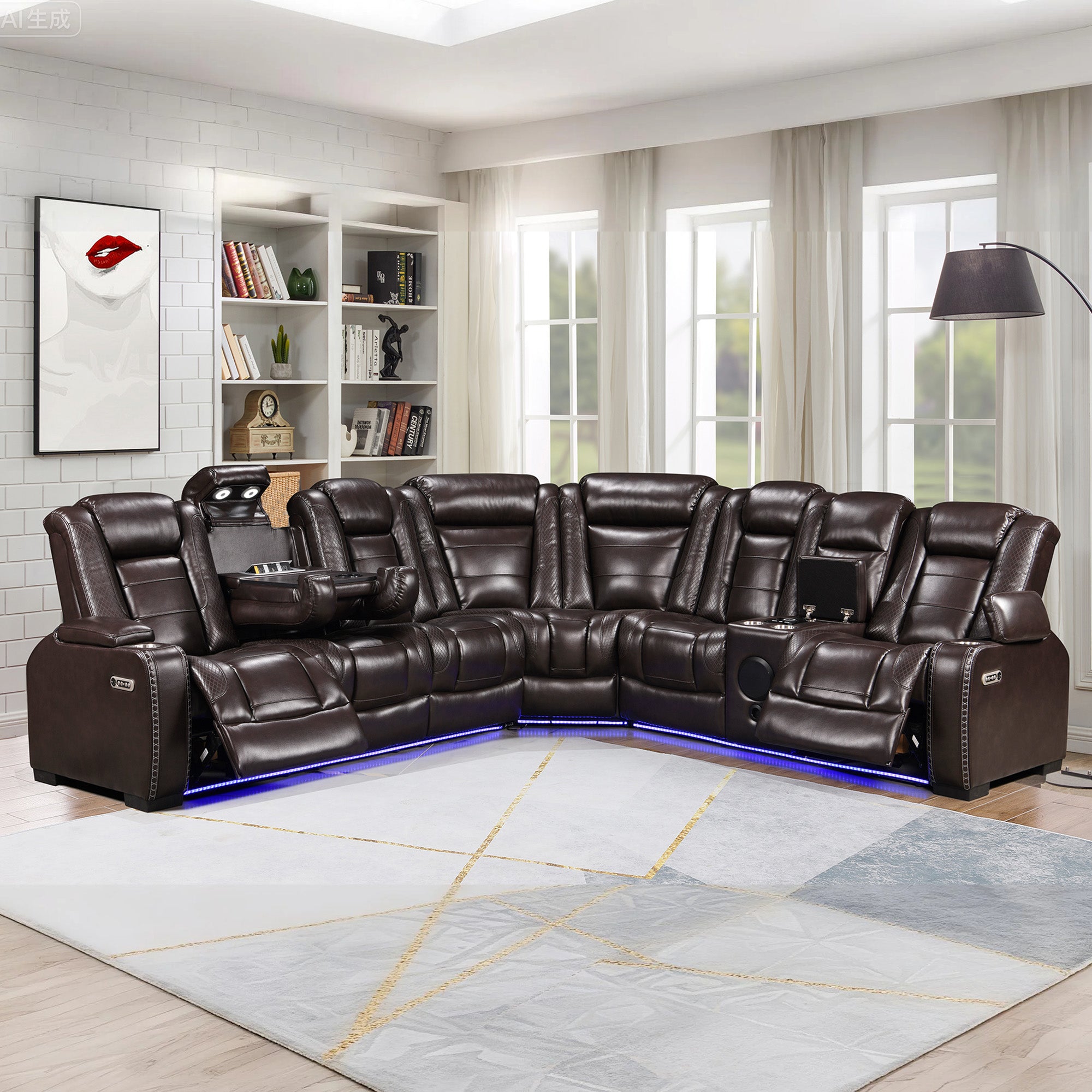 The sofa set is placed in the living room,being both beautiful and practical.