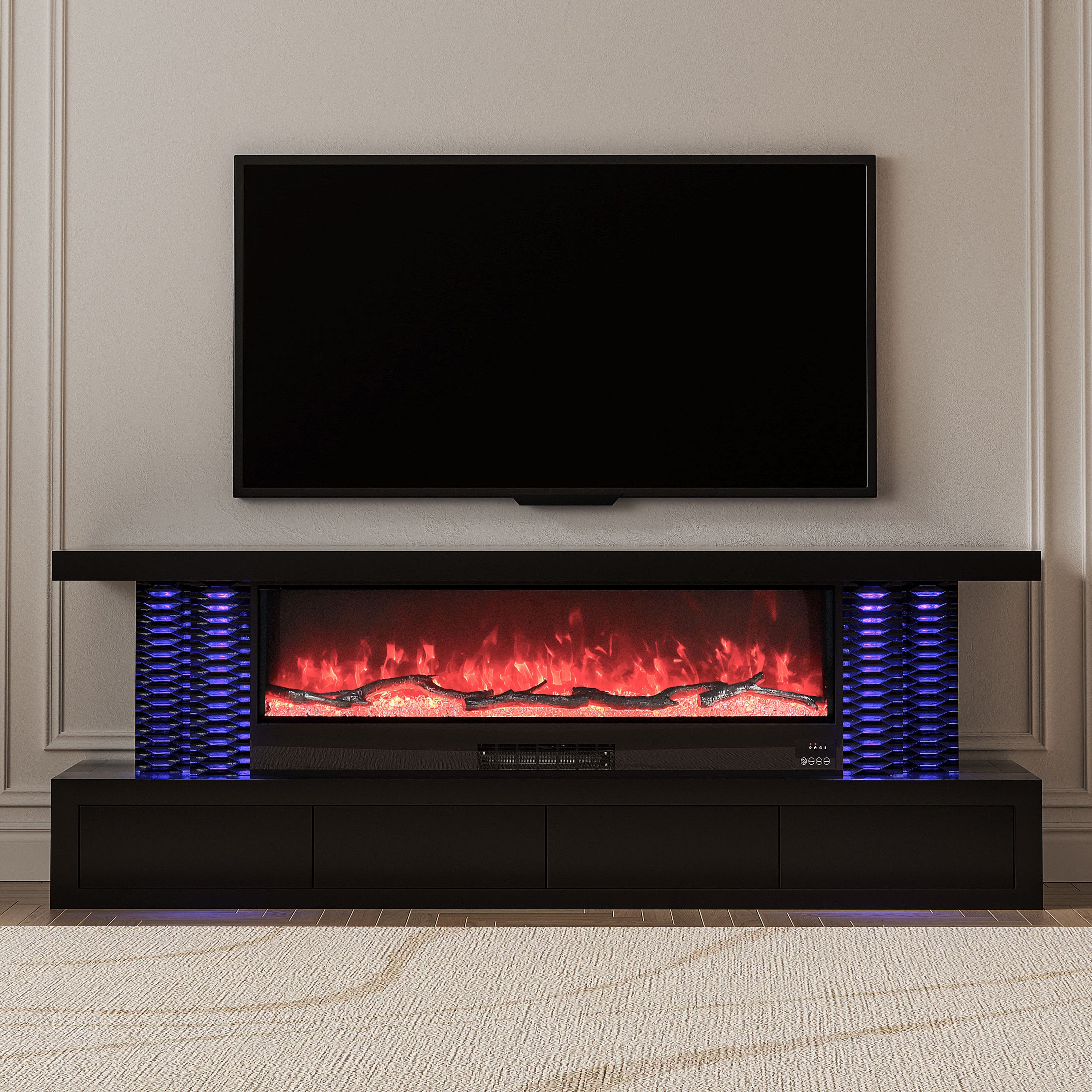 Fully Assembled TV Stand LED Mirrored Fireplace