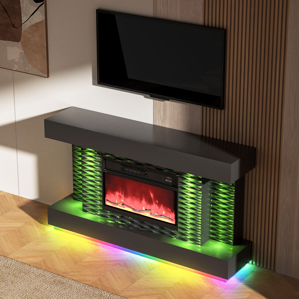 LED Mirrored Fireplace for Your Stylish Living Room