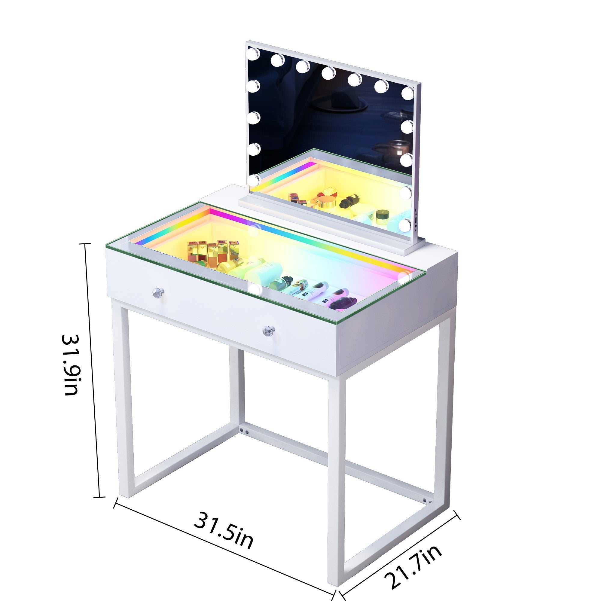 VANITII IVY Lighted Glass Vanity | Cosmetic Storage Table