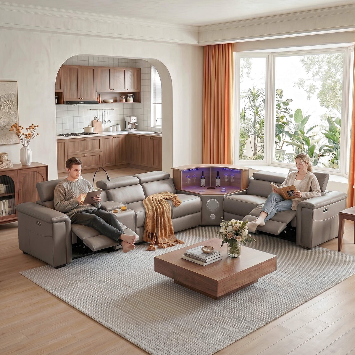 Luxury Leather Power Recliner with Rising Cabinet