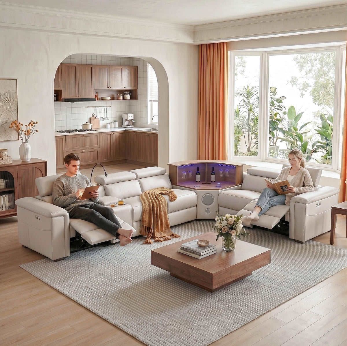 Luxury Leather Power Recliner with Rising Cabinet