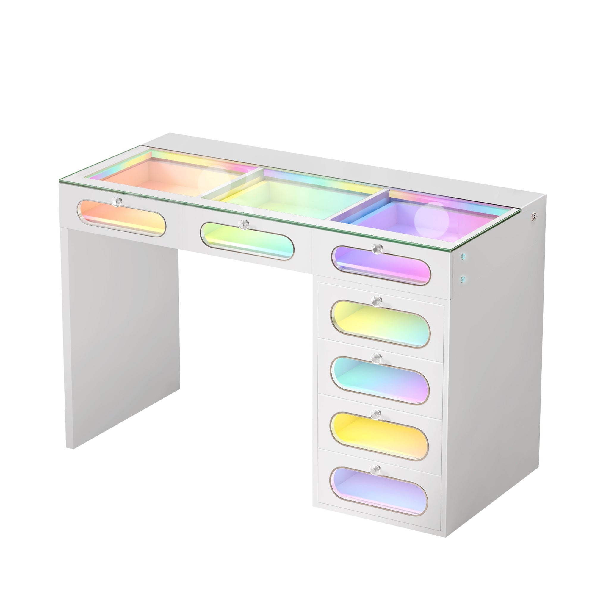 New Release ! VANITII 7 Glass Fronted Drawers with Crystal Handles