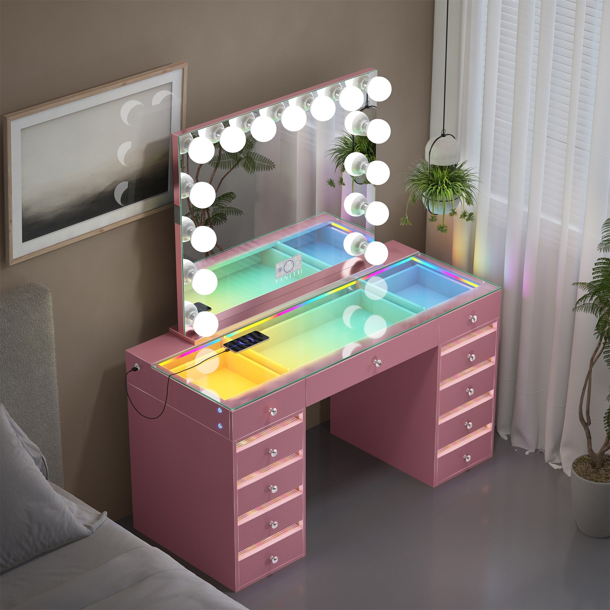 VANITII Fenair Vanity Desk with RGB light including Vanity Mirror