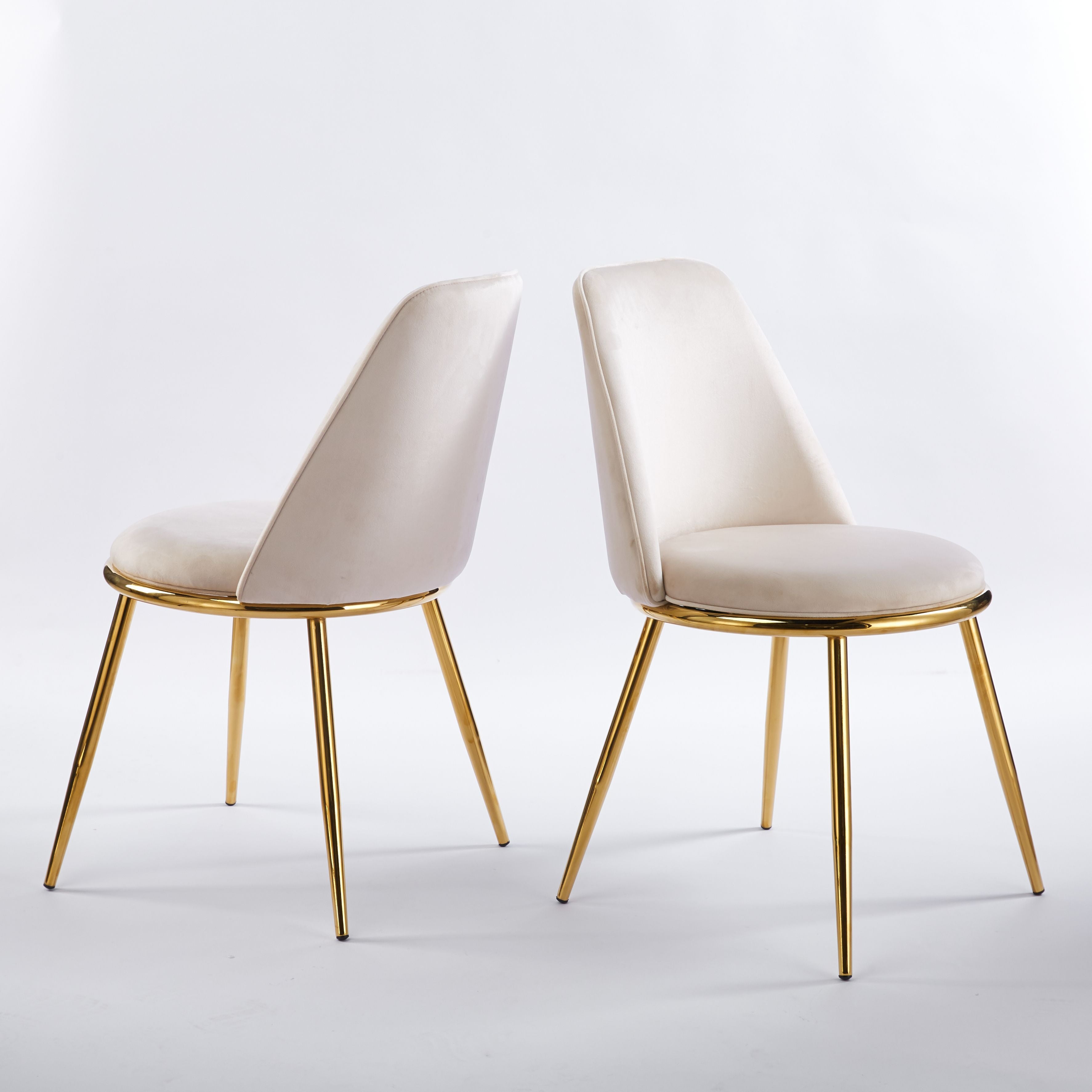 Modern Minimalist White Ceramic Tabletop Dining Set with Beige Velvet Fabric Chairs with Gold Legs (1 Table + 4/6 Chairs)