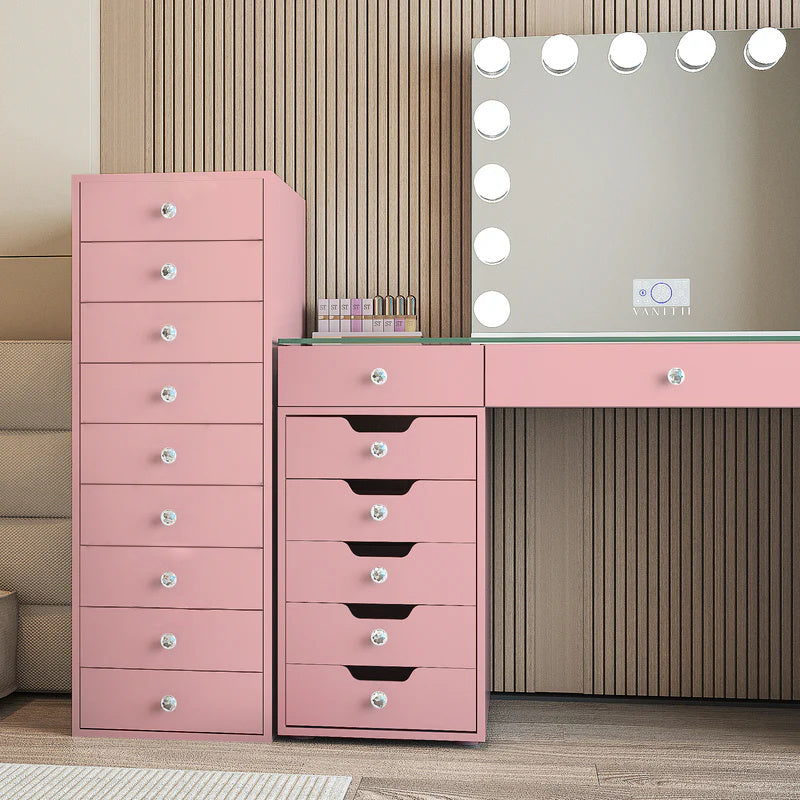 VANITII 9-Drawer Makeup Vanity Storage Unit-Pink