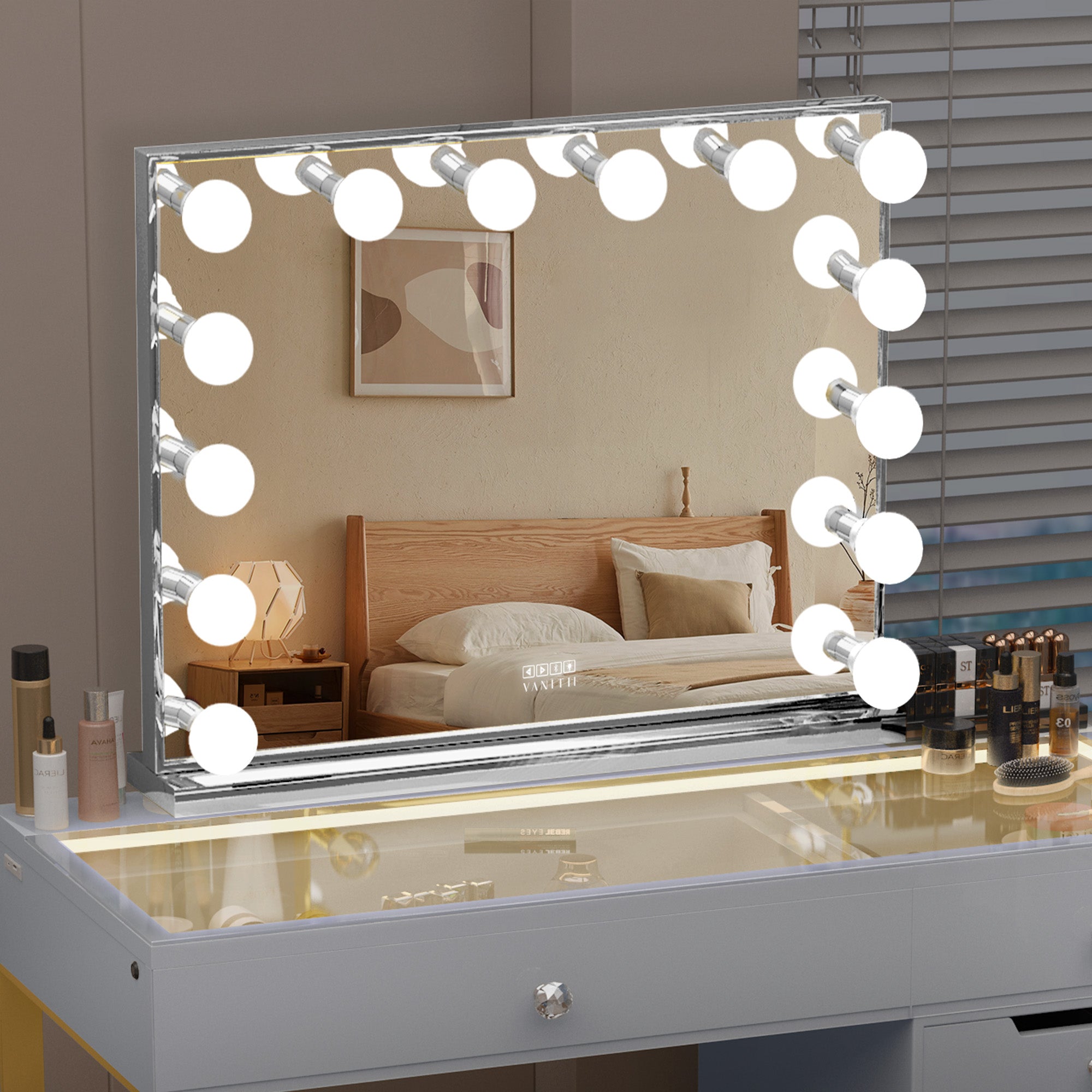 VANITII Chanel Silver Hollywood Vanity Mirror - 14 Dimmable LED Bulbs