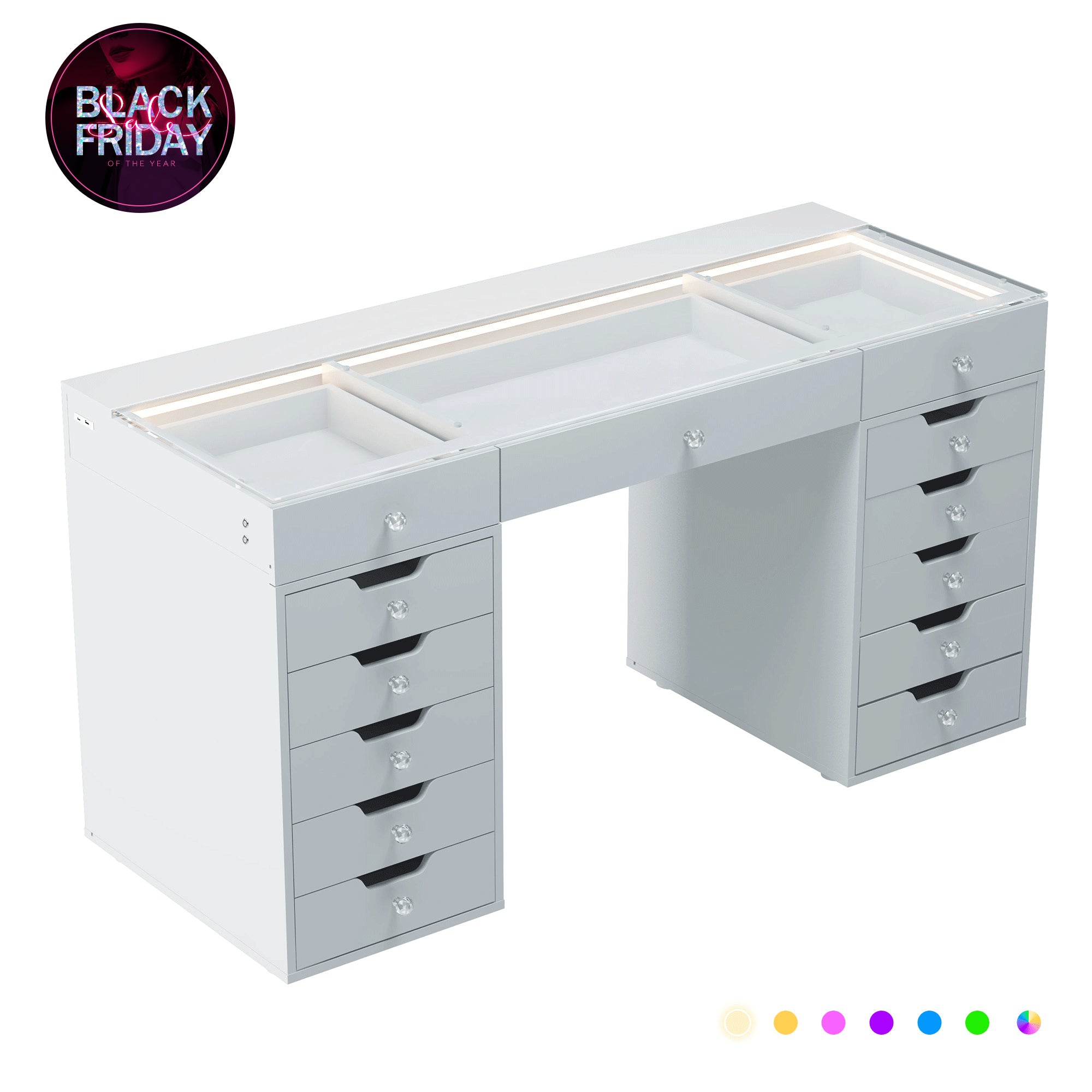 VANITII Eva Vanity Desk  - 13 Storage Drawers with Full Light &RGB