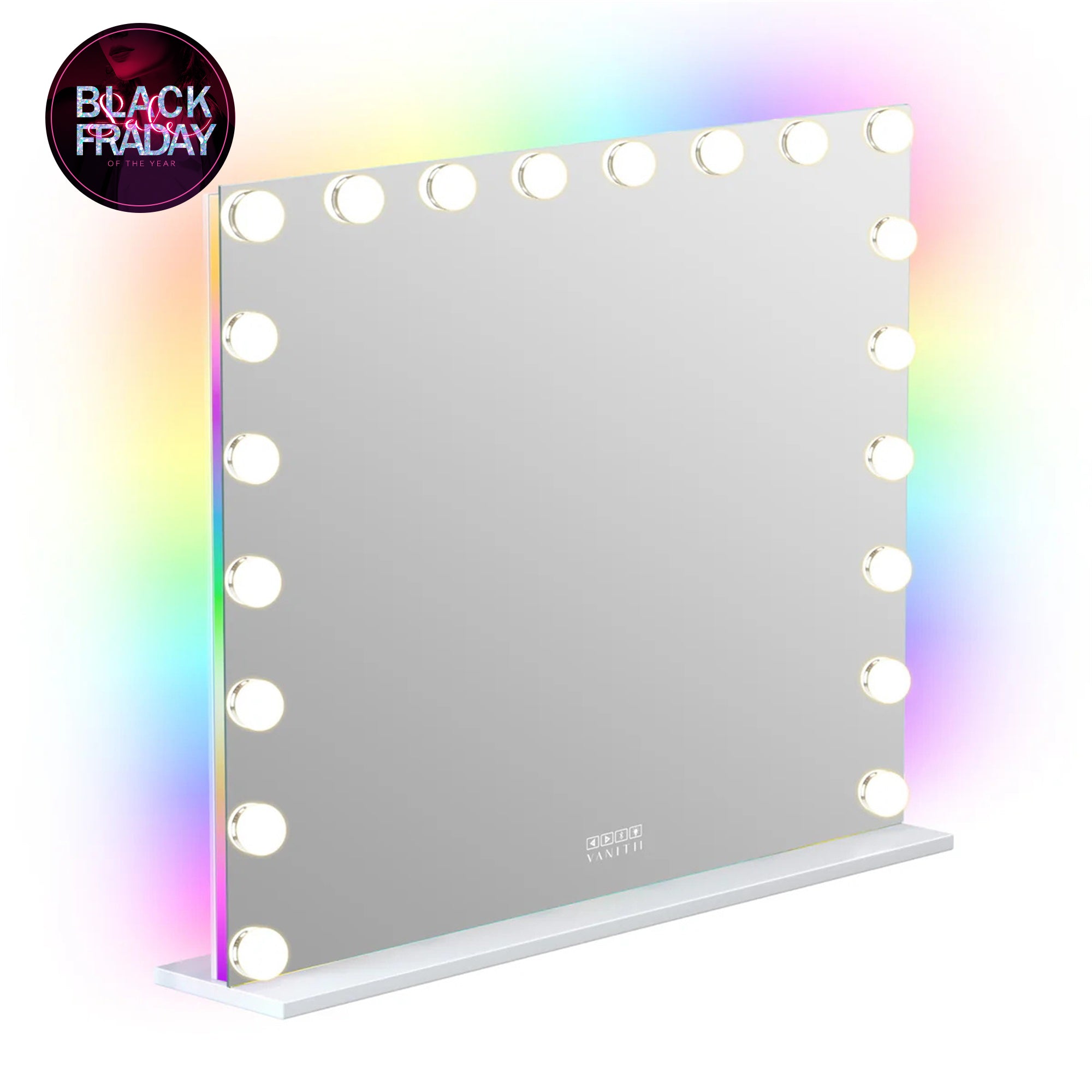 VANITII Mary Hollywood Glow Vanity Mirror with RGB and Bluetooth Speaker- 20 Dimmable LED Bulbs