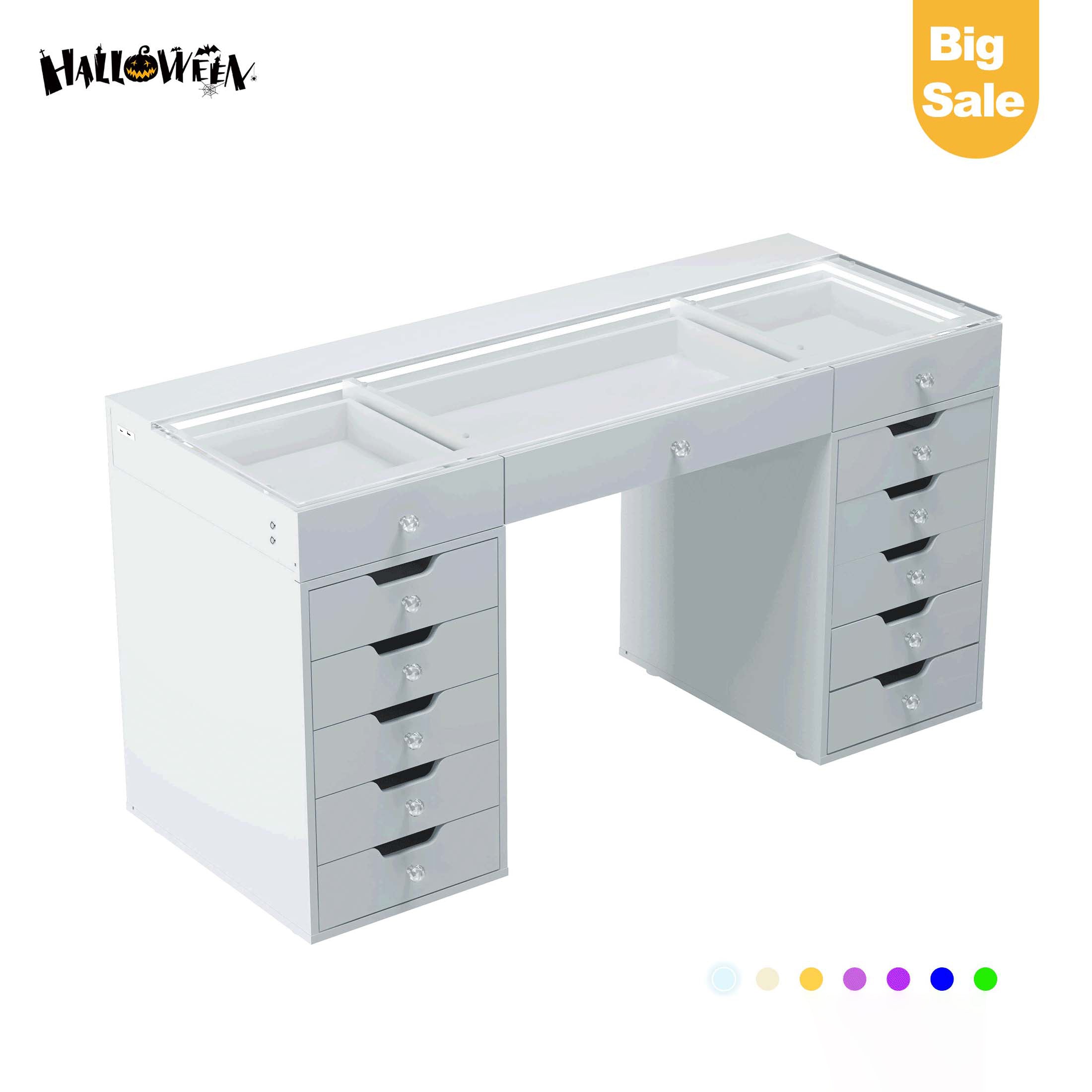 VANITII Eva Vanity Desk  - 13 Storage Drawers with Full Light &RGB