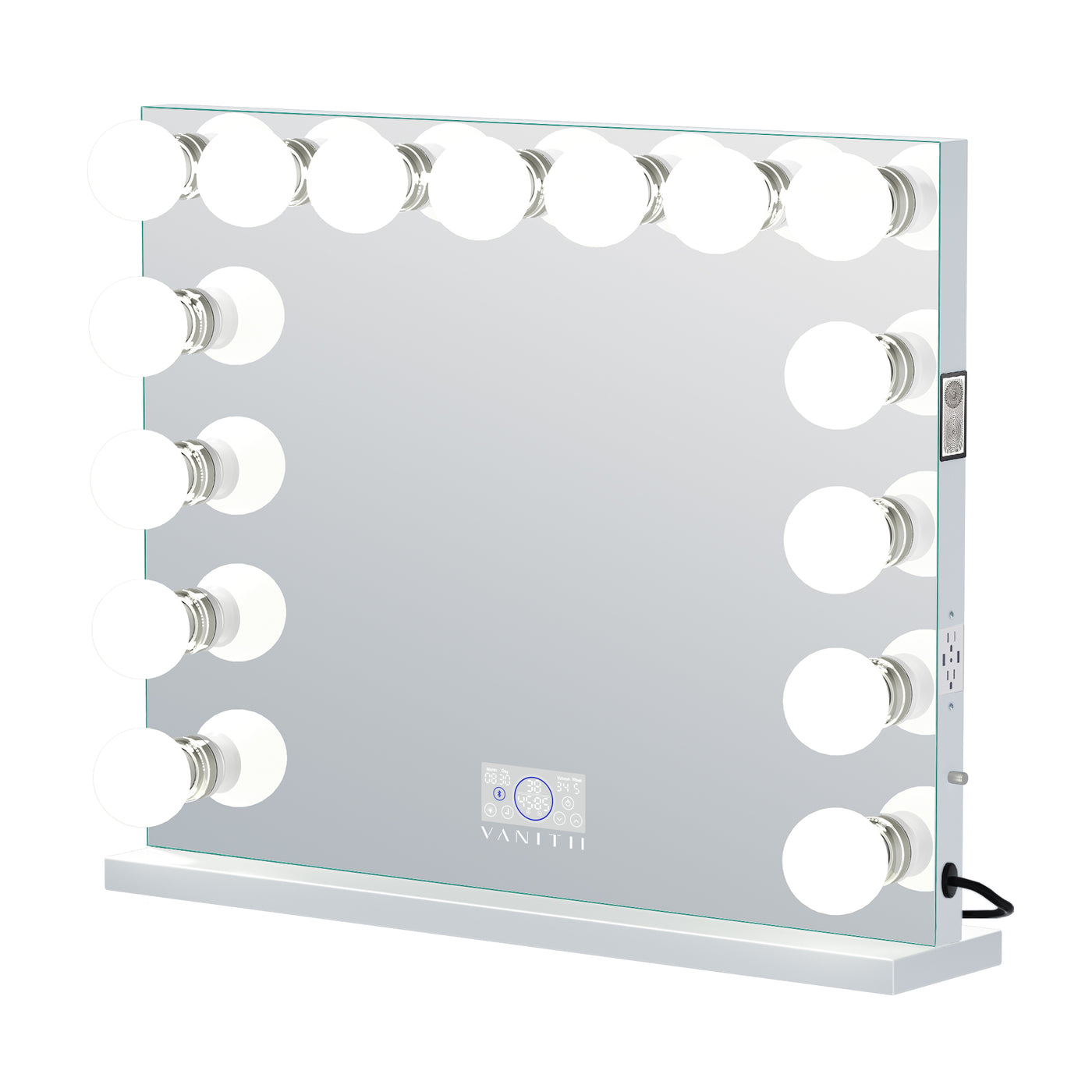 Vanitii Specchio Hollywood Vanity Con Luci RGB E Altoparlante Bluetooth, 101x81 Cm, Vetro Temperato, Montaggio A Parete O Scrivania