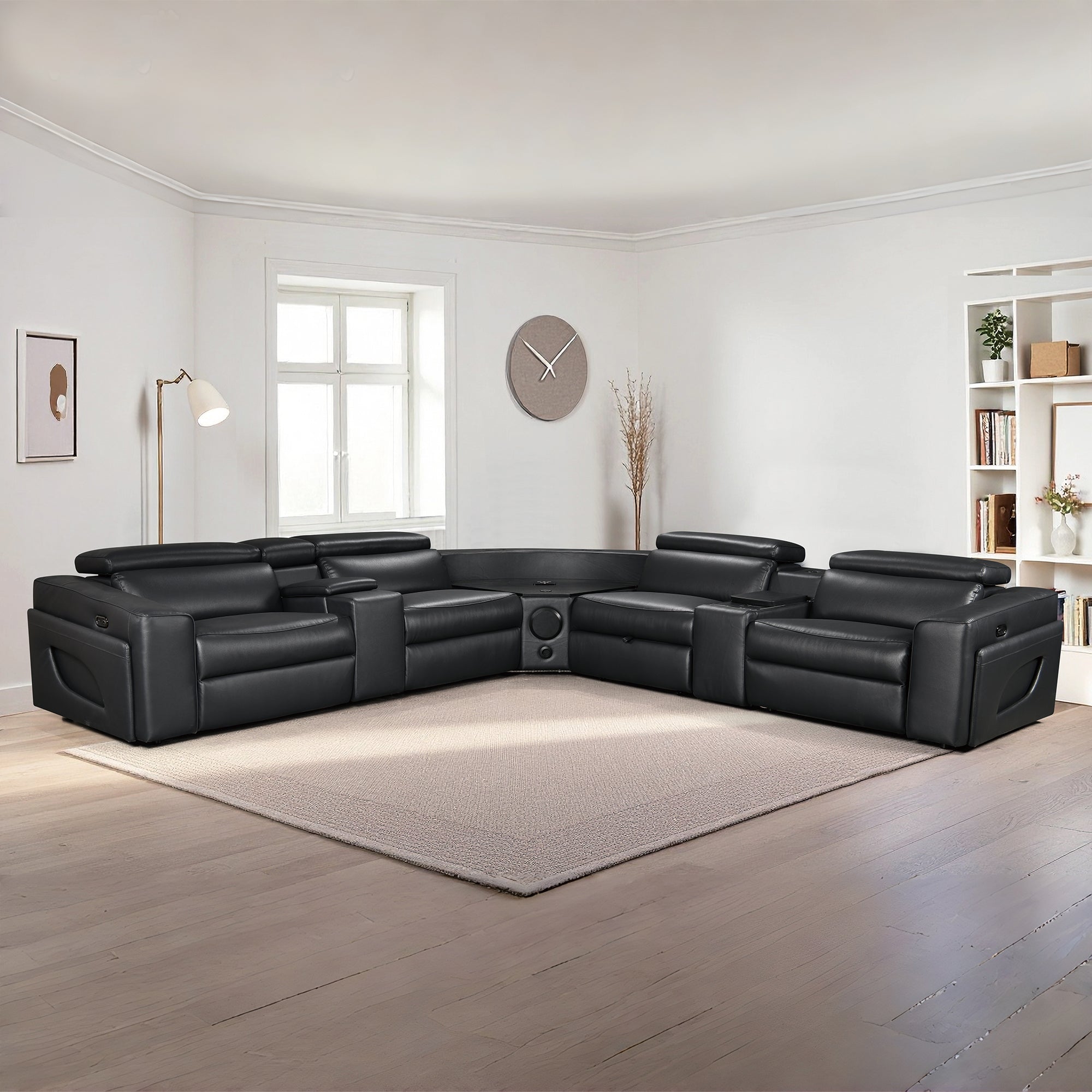 Power Recliner Air Leather Sectional MC3028A Black