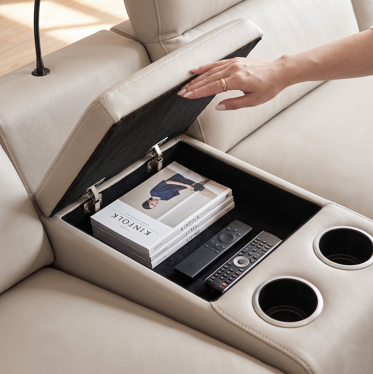 Luxury Leather Power Recliner with Rising Cabinet