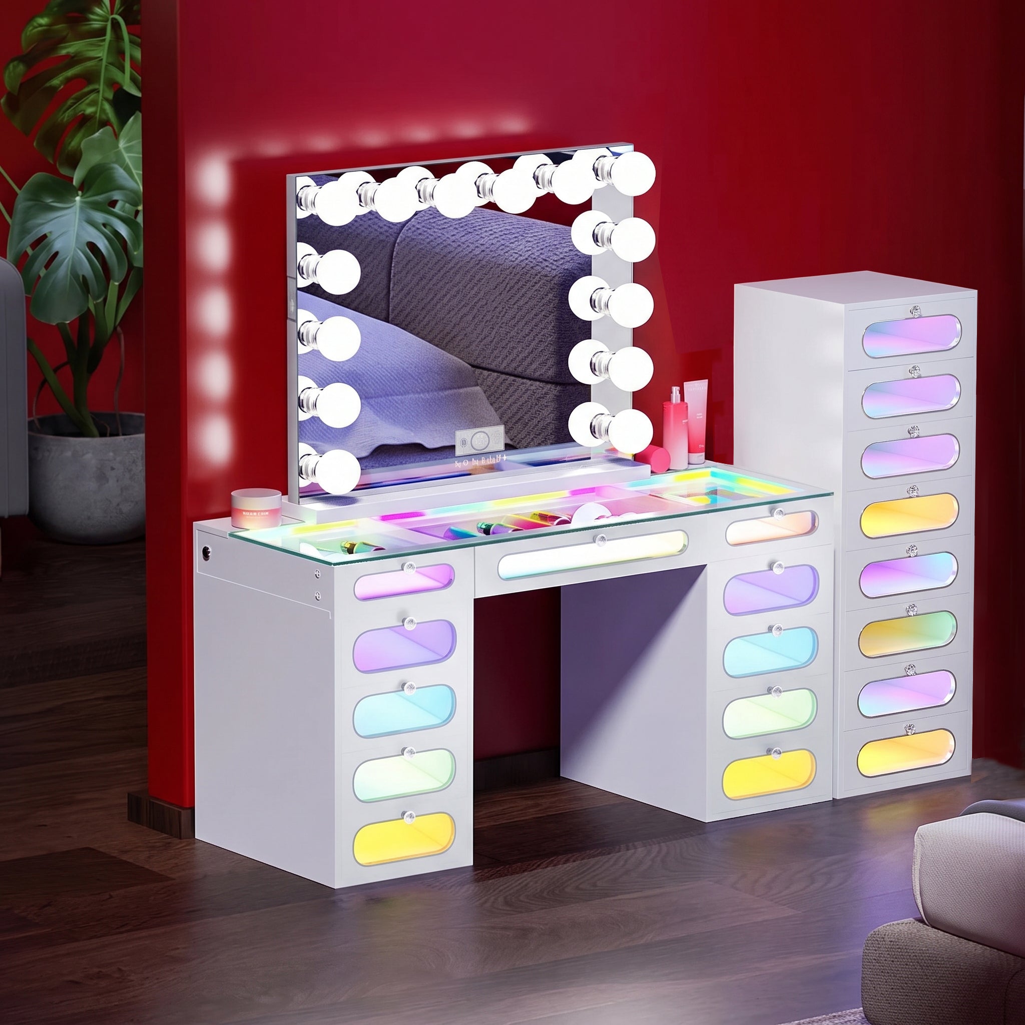 New Release ! VANITII Priscilla Vanity Desk-11 Glass Fronted Drawers Vanity Set
