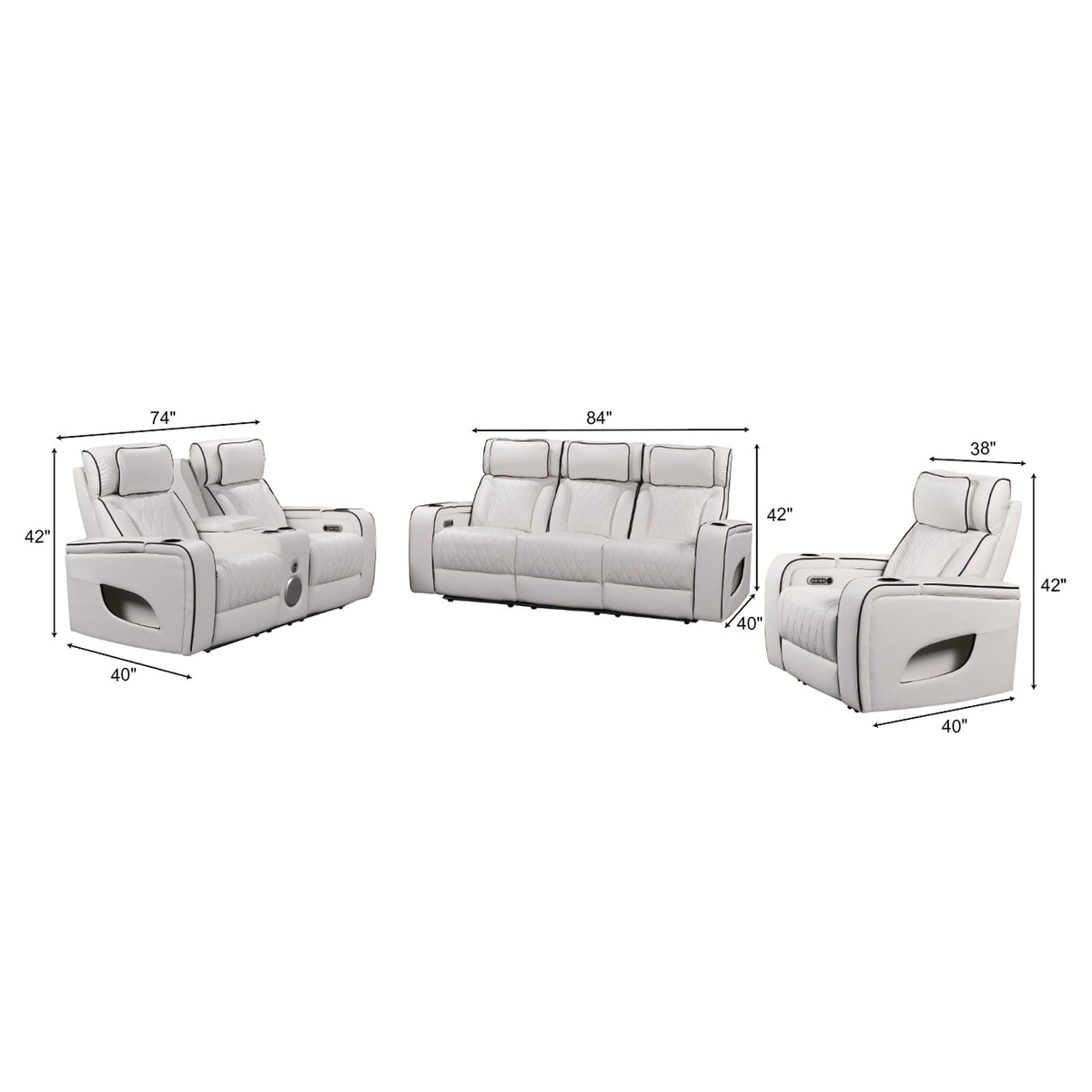 Jessie Luxury White Power Recliner Sofa Set