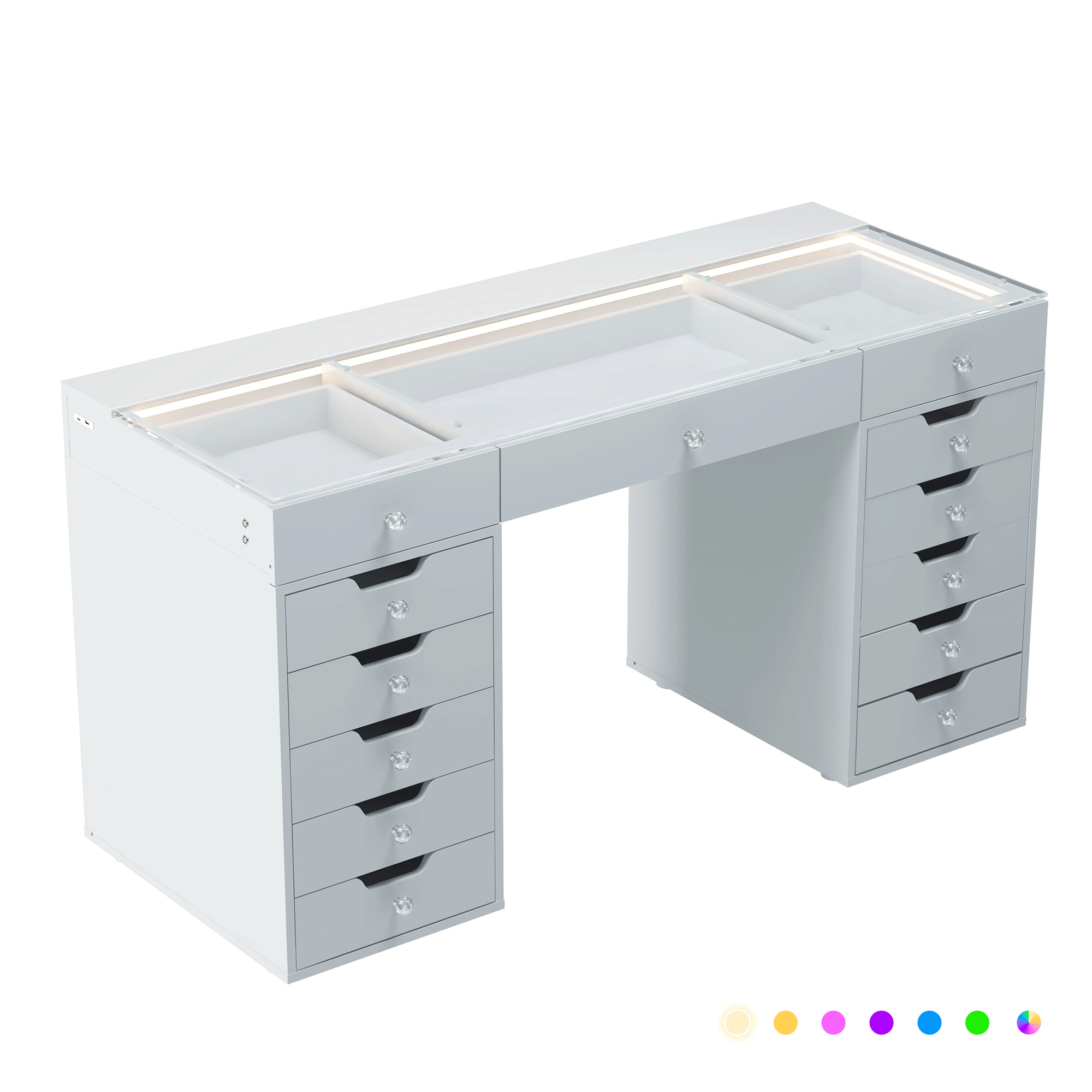 VANITII Eva Vanity Desk  - 13 Storage Drawers with Full Light &RGB
