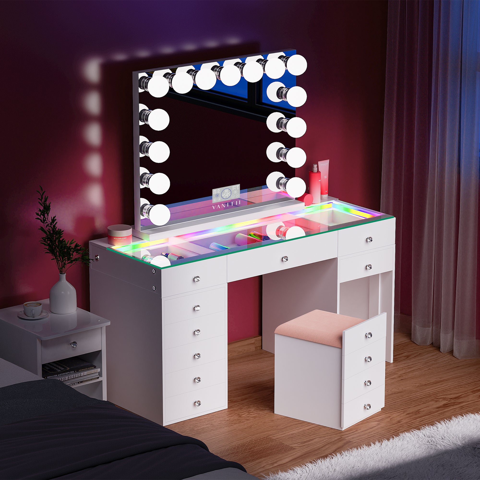 VANITII Eva Vanity Set 12 Storage Drawers with Marilyn Mirror & Hidden Stool - Vanities & Desks by VANITII in Santa Maria, CA