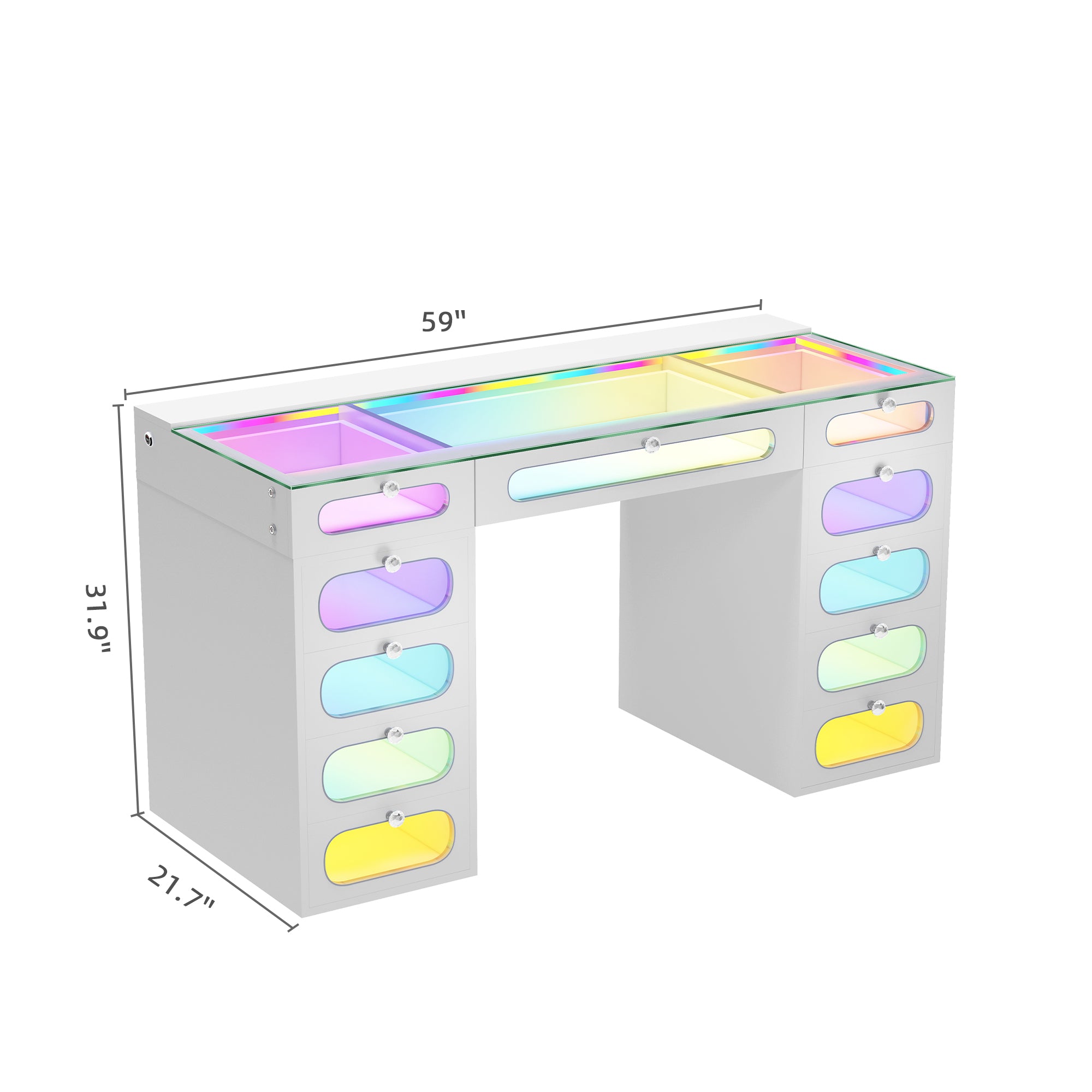 New Release ! VANITII Priscilla Vanity Desk-11 Glass Fronted Drawers with Crystal Handles