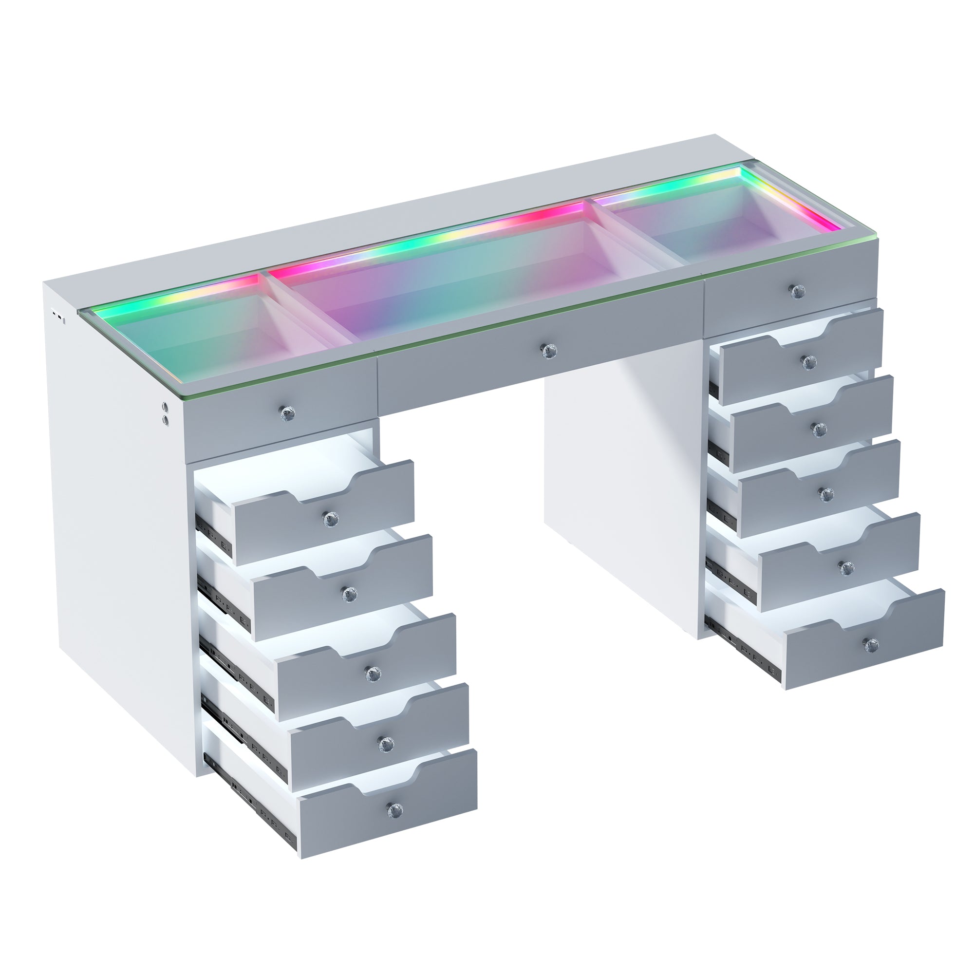 VANITII Eva Vanity Desk  - 13 Storage Drawers with Full Light &RGB