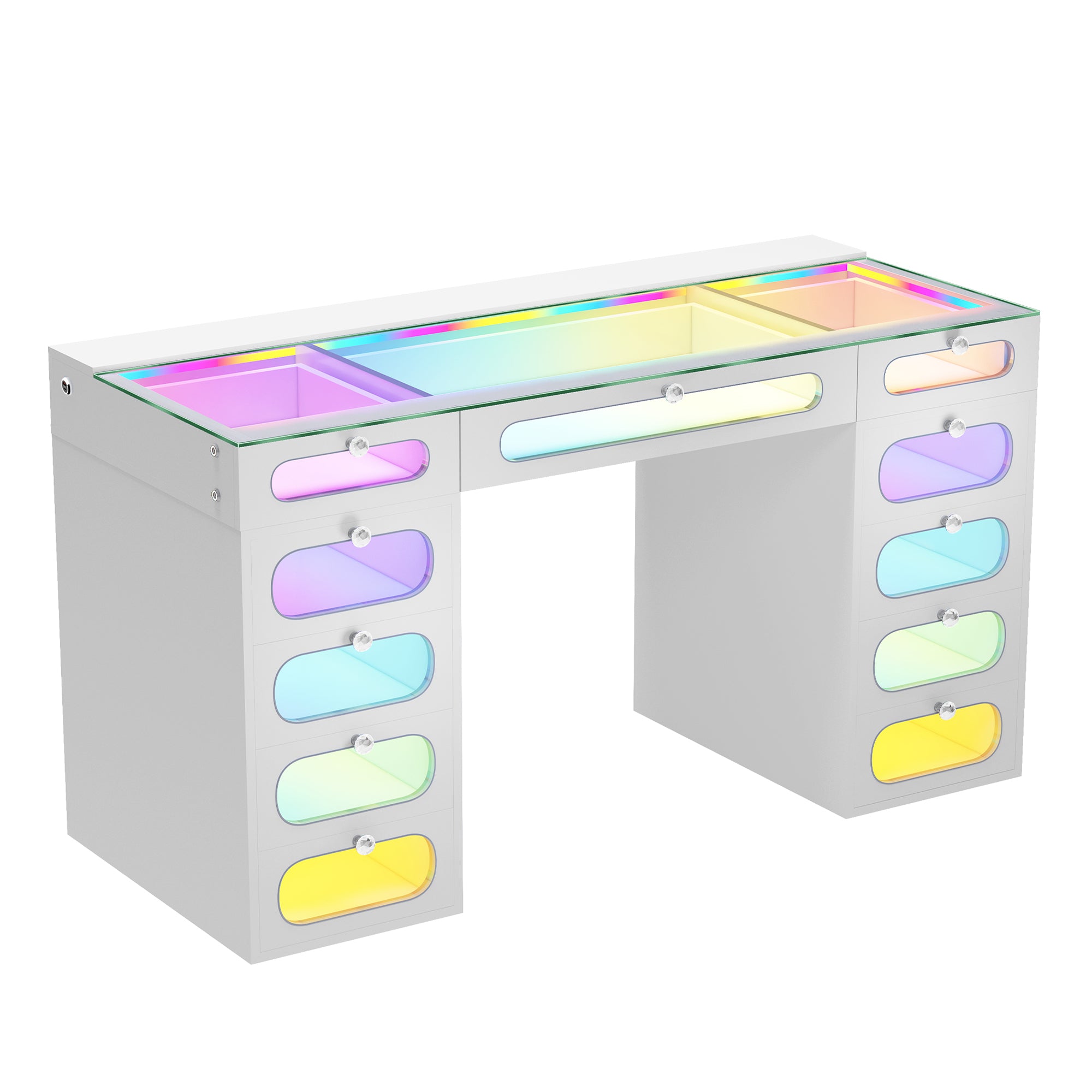 New Release ! VANITII Priscilla Vanity Desk-11 Glass Fronted Drawers with Crystal Handles