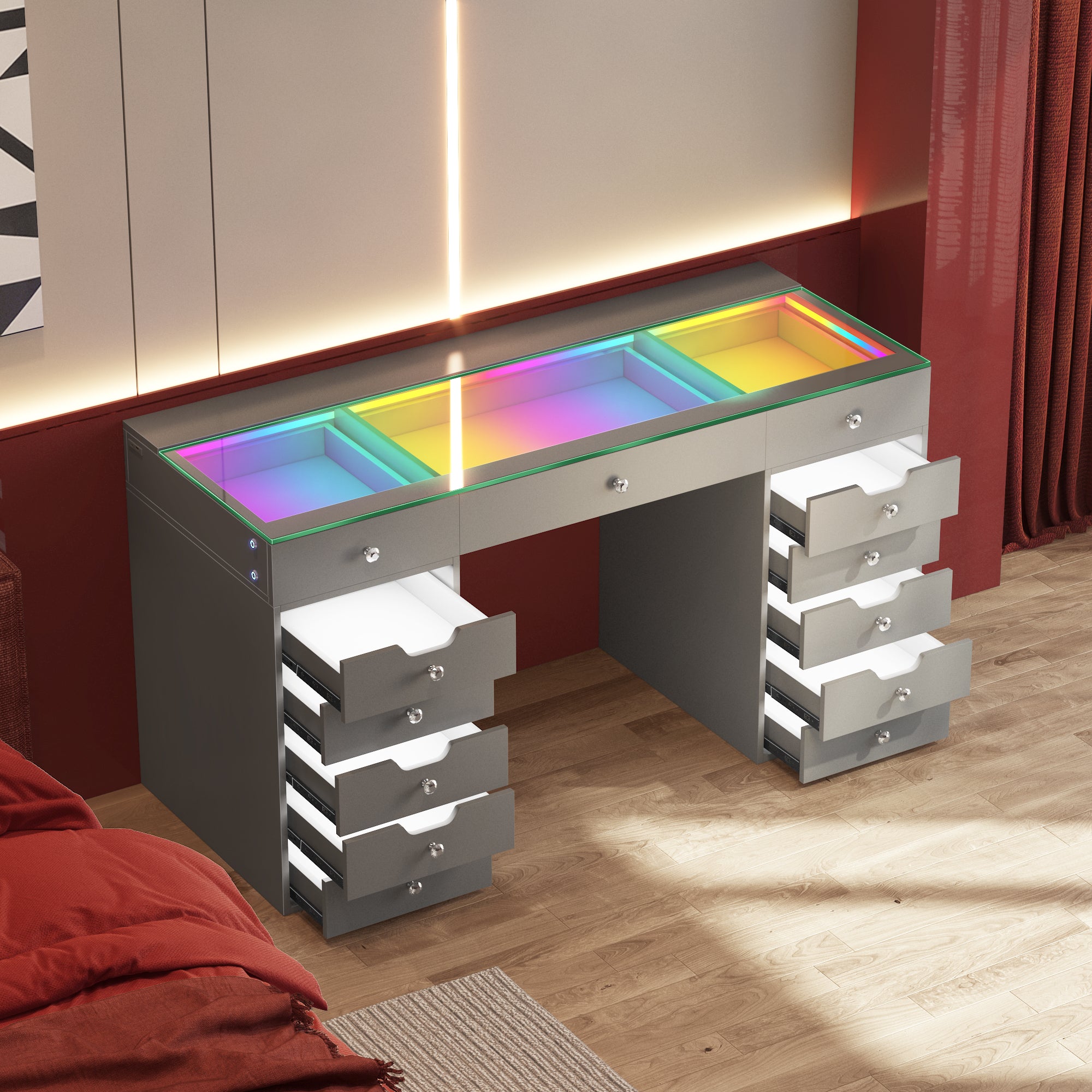 VANITII Eva Vanity Desk  - 13 Storage Drawers with Full Light &RGB