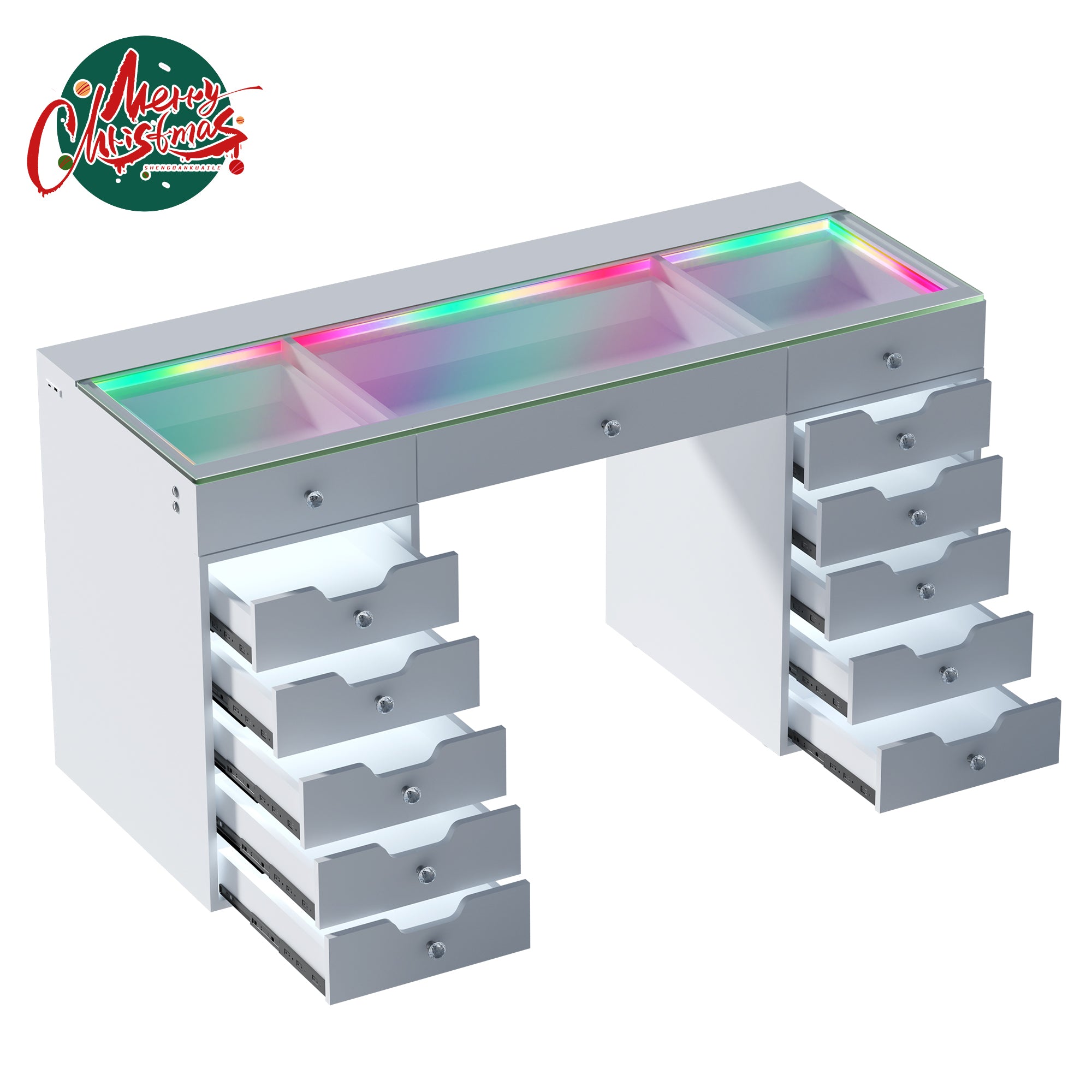 VANITII Eva Vanity Desk  - 13 Storage Drawers with Full Light &RGB