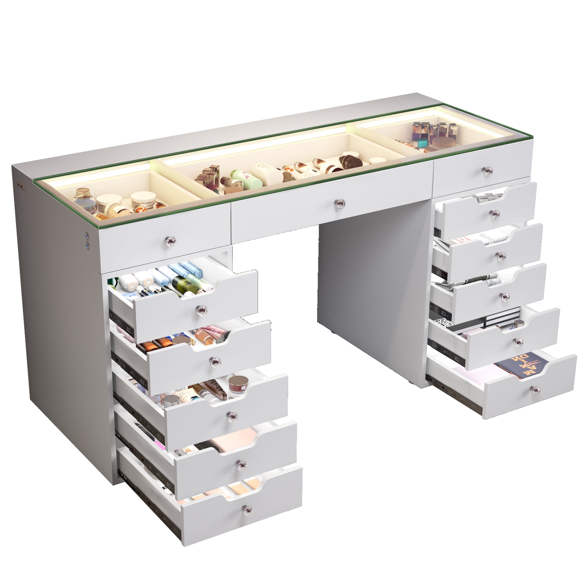 VANITII Eva Vanity Desk  - 13 Storage Drawers with Full Light