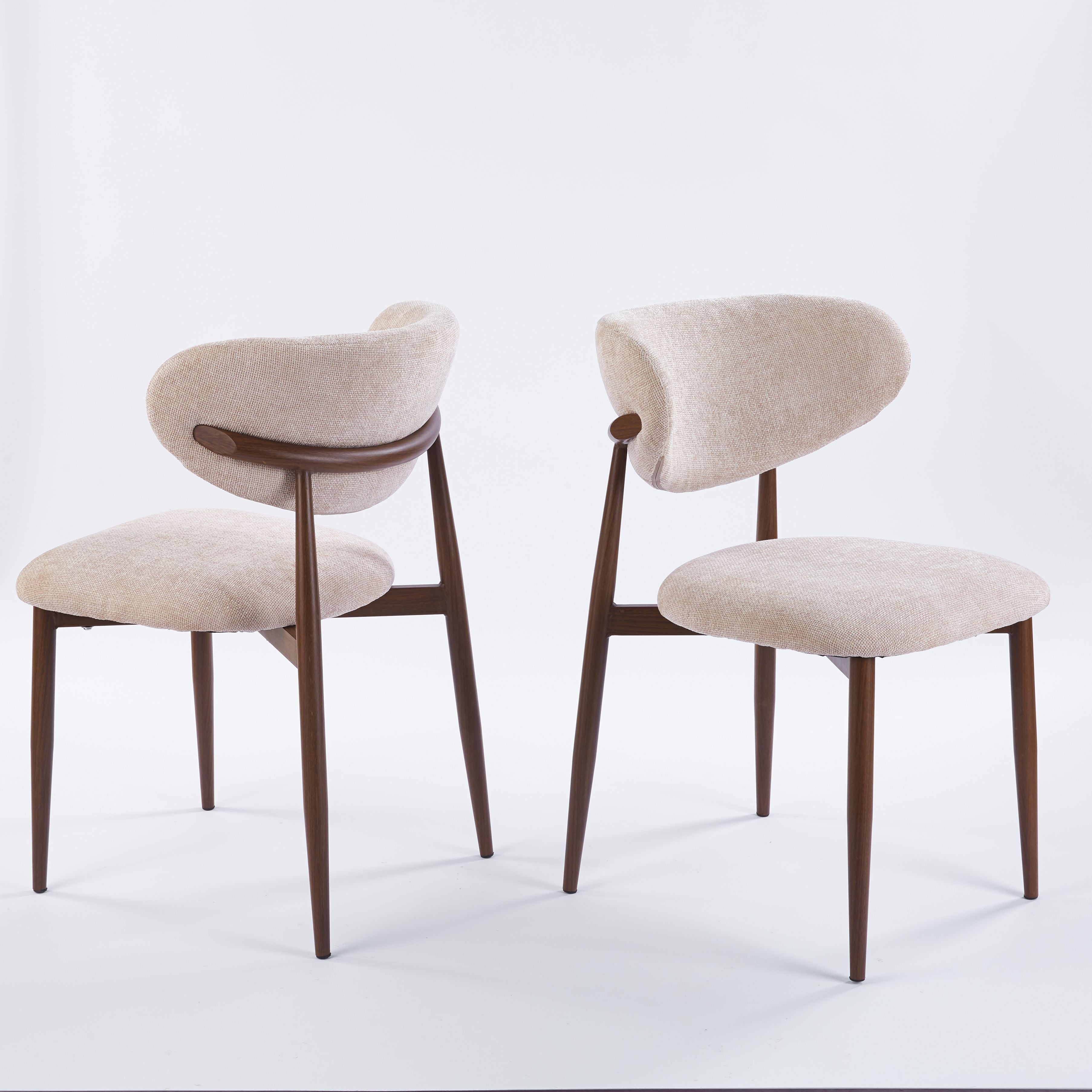 Modern Extendable Black Ceramic Tabletop Dining Set with Beige Fabric Chairs with Dark Wood Legs (1 Table + 4/6 Chairs)