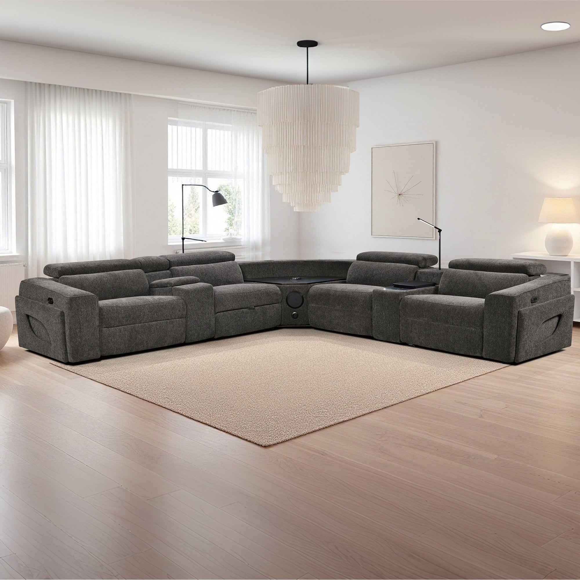 Power Recliner Fabric Sectional MC3028 Dark Gray