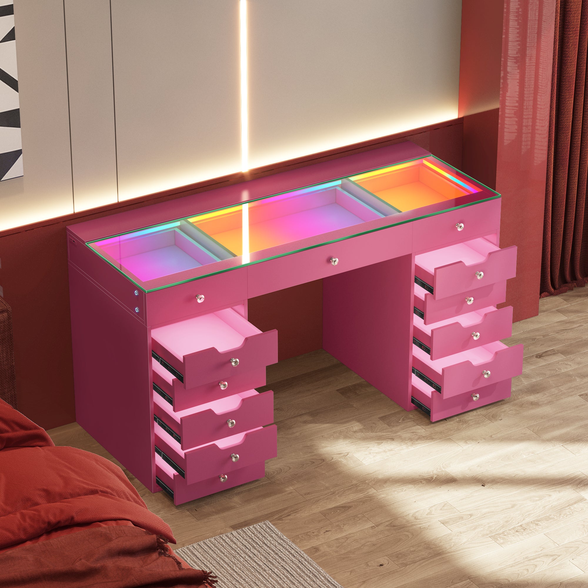 VANITII Eva Vanity Desk  - 13 Storage Drawers with Full Light &RGB