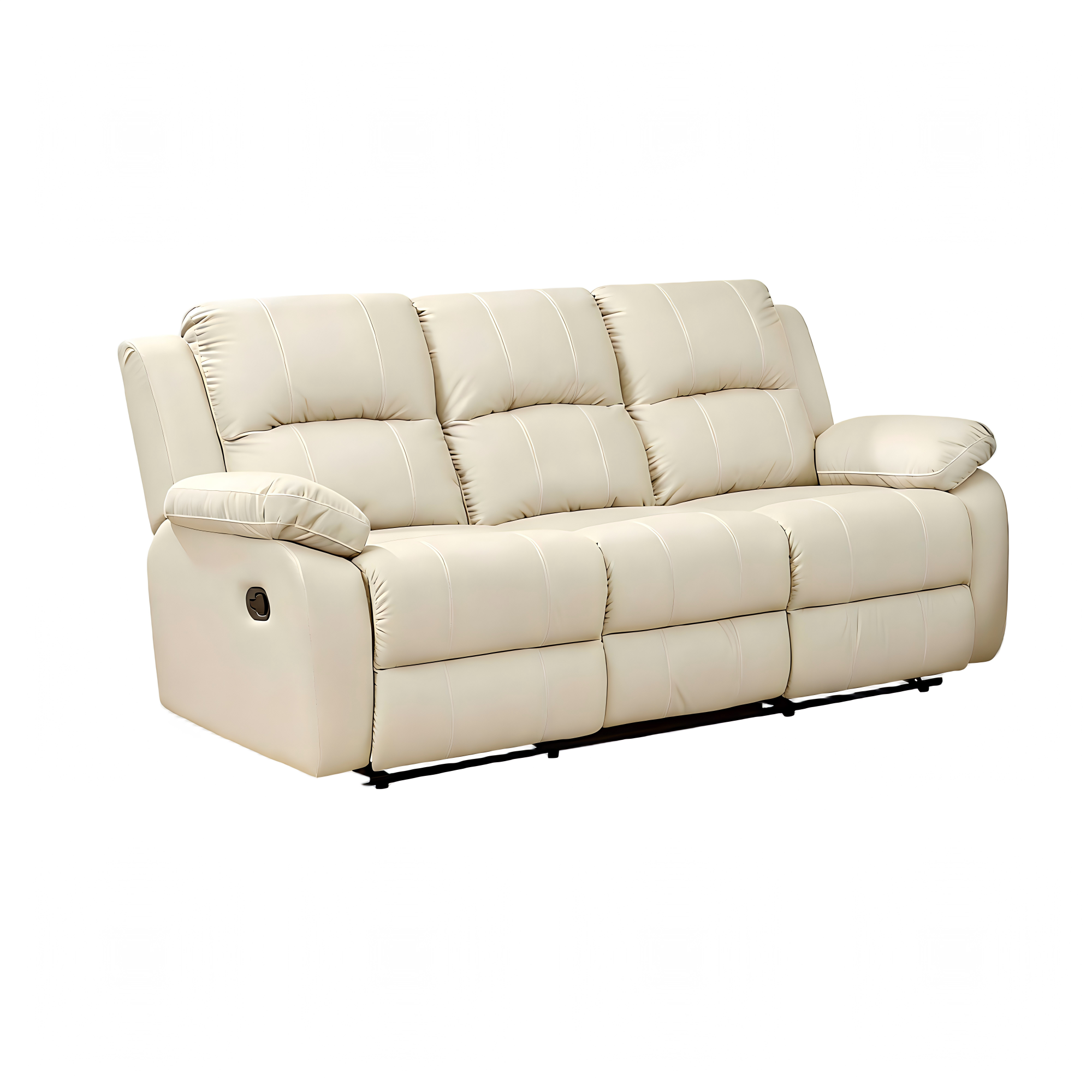 Lume Power Recliner 3-Seater Sofa in Ivory Faux Leather with Hidden Cupholders
