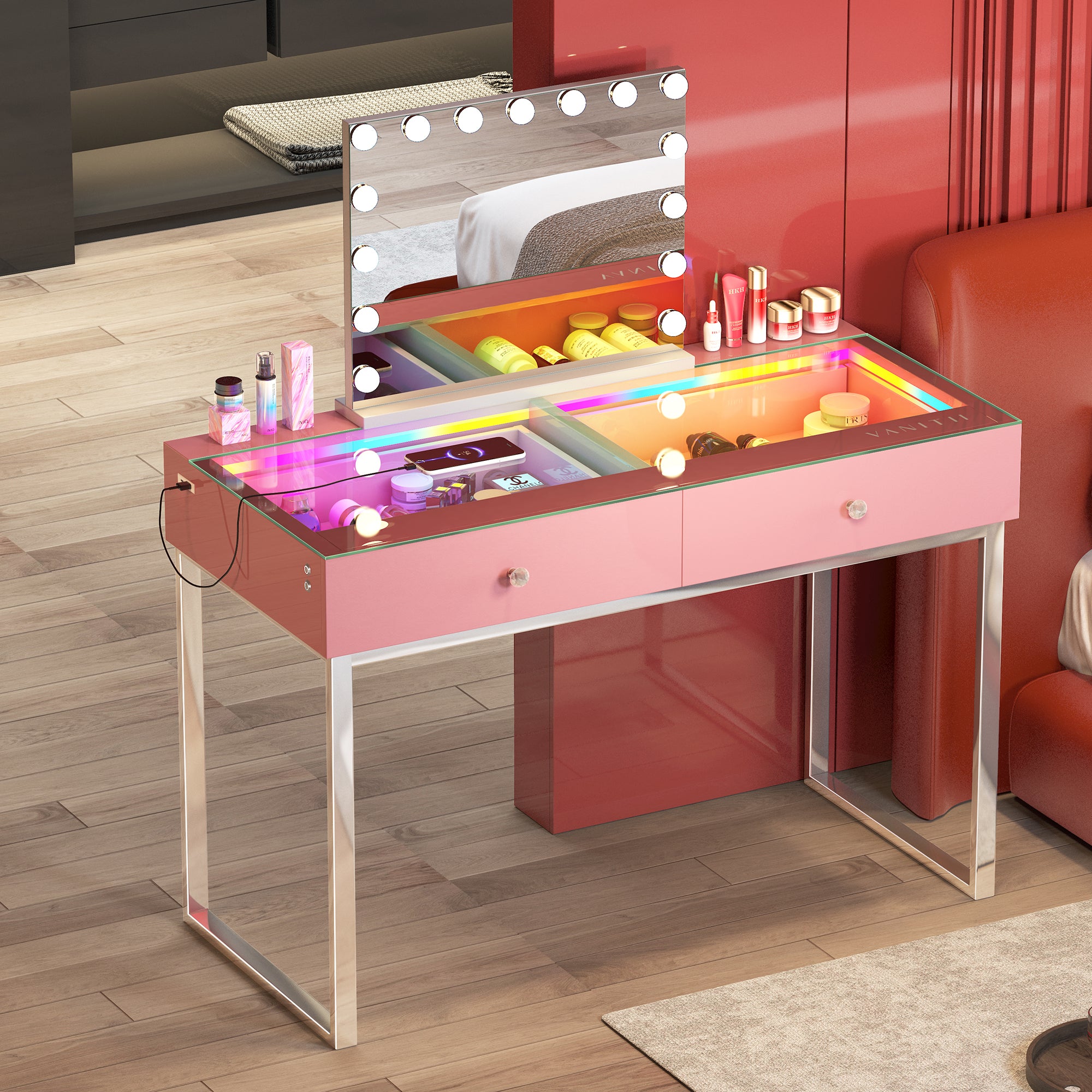 VANITII Alice RGB Vanity Desk Pro - 2 Storage Drawers