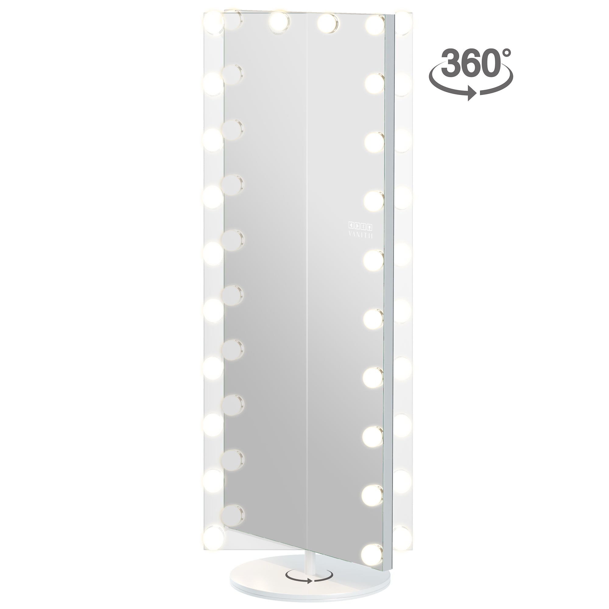 Hollywood vanity mirror with 22 dimmable LED bulbs and 180º rotation.