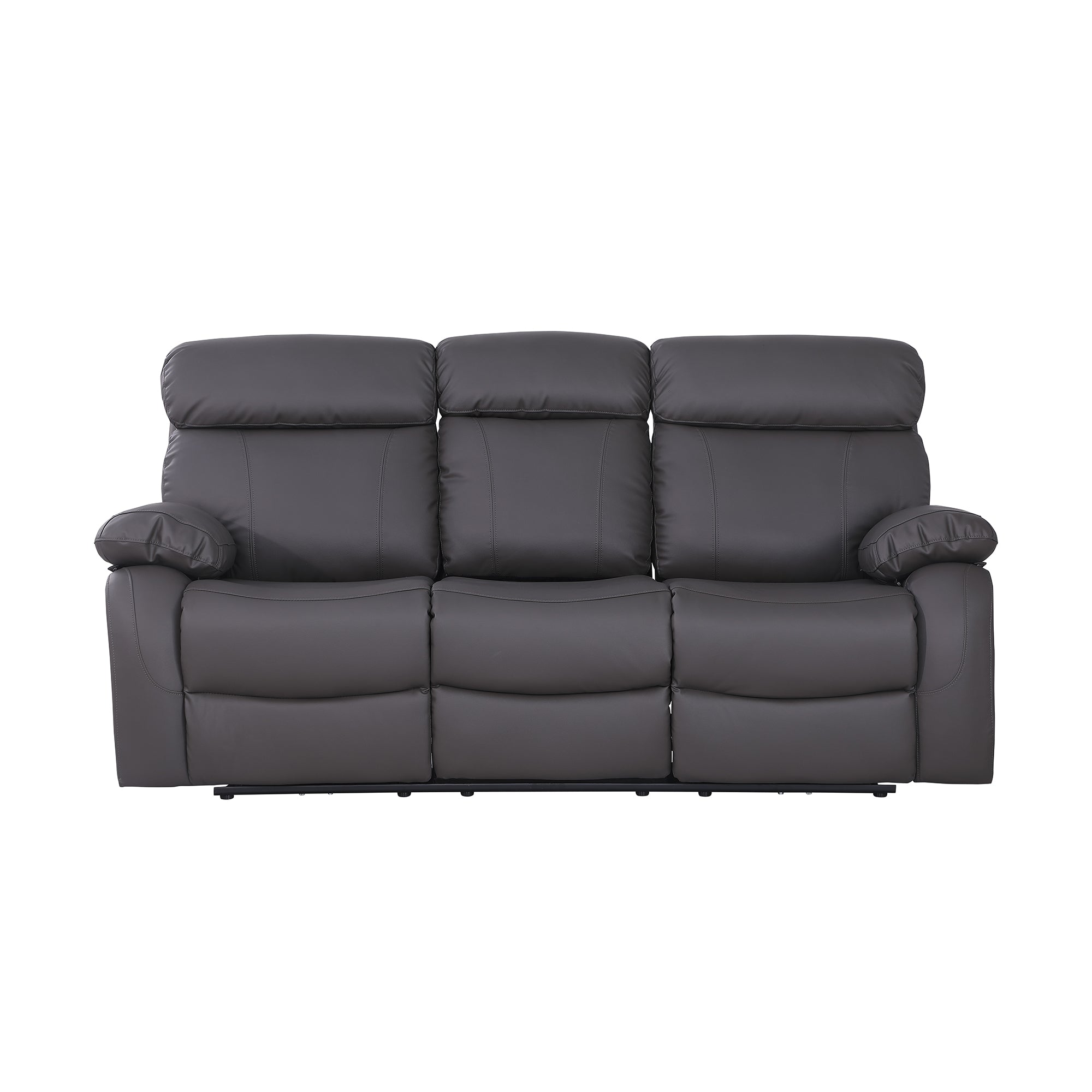 power recliner sofa loveseat and chair set arranged for showroom retail display