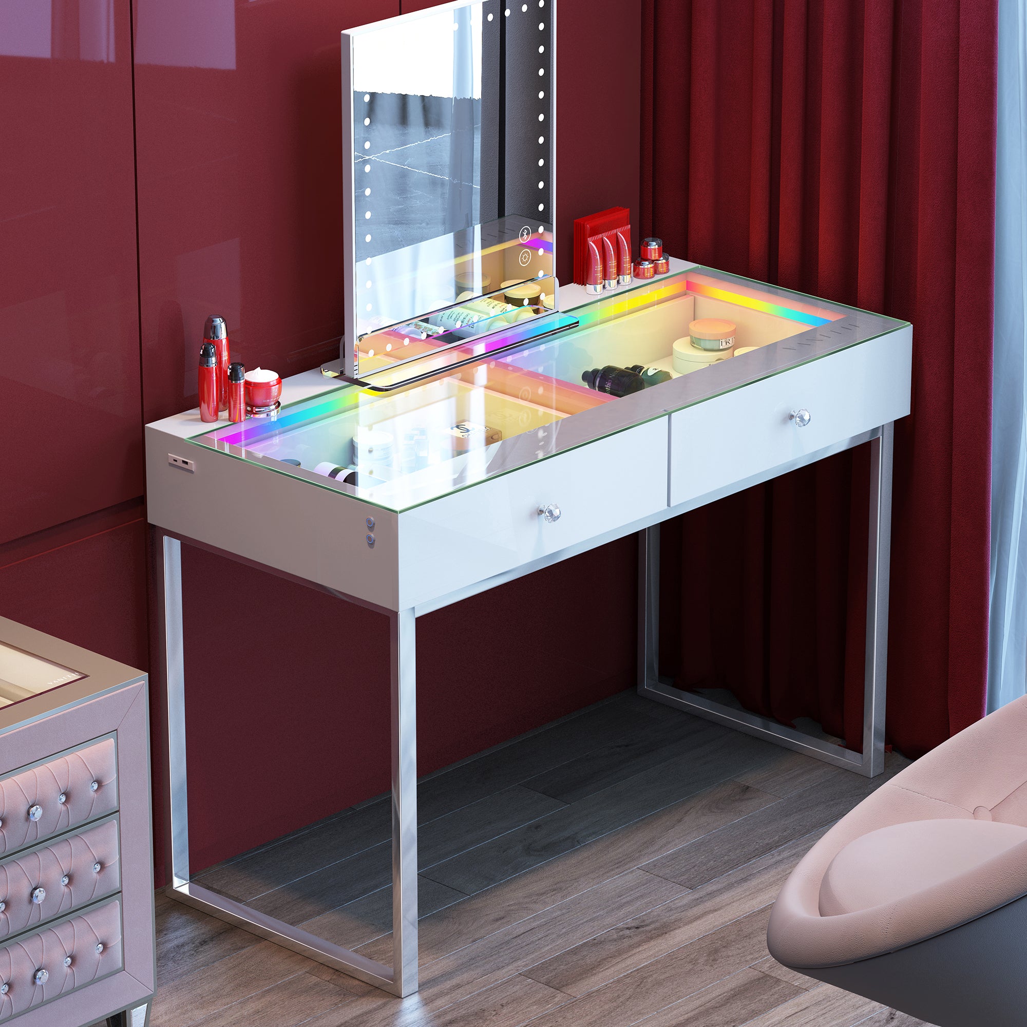 VANITII Alice RGB Vanity Desk Pro - 2 Storage Drawers