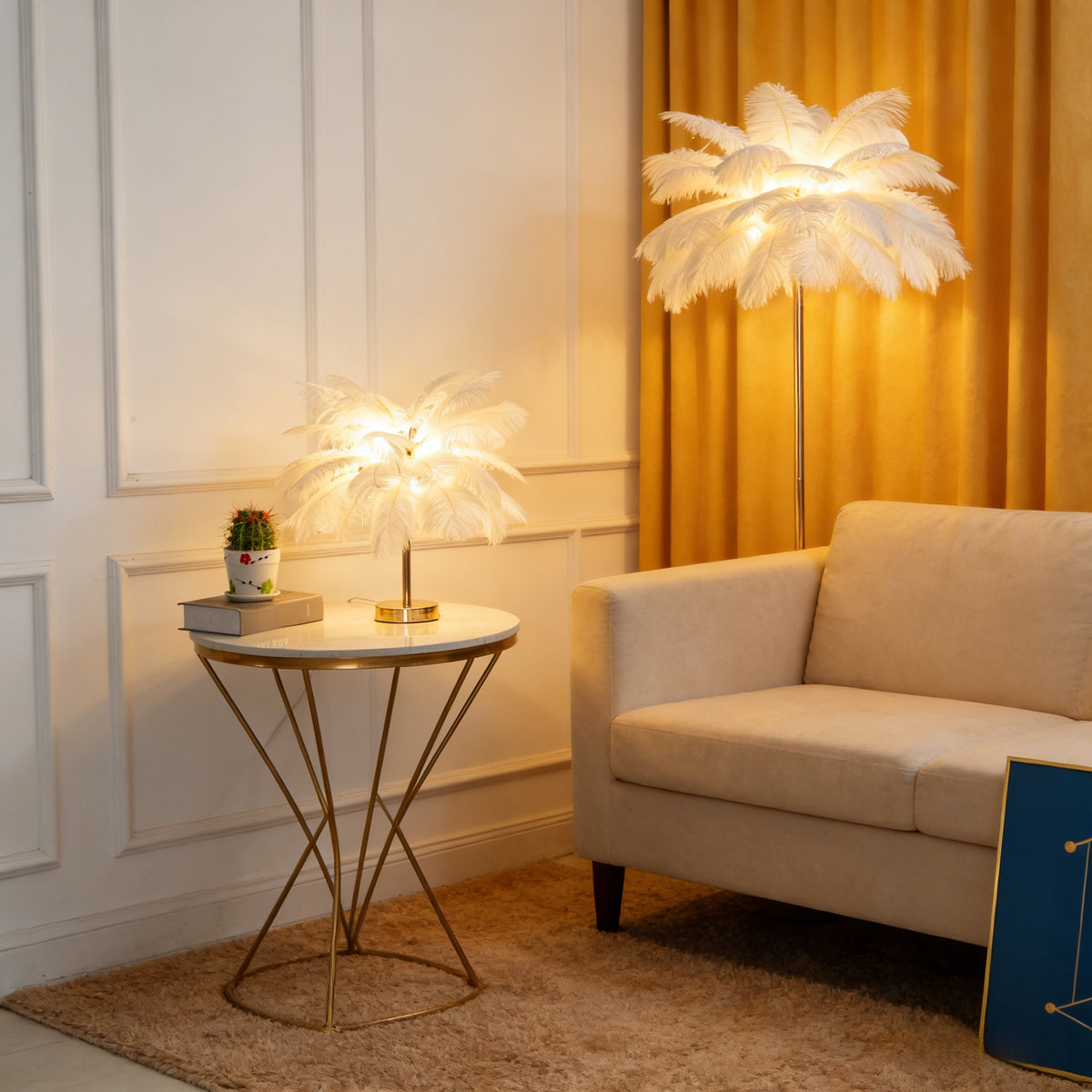 Feather Table Lamp, 3-Color Light, Metal Base, Romantic Ambient Lighting