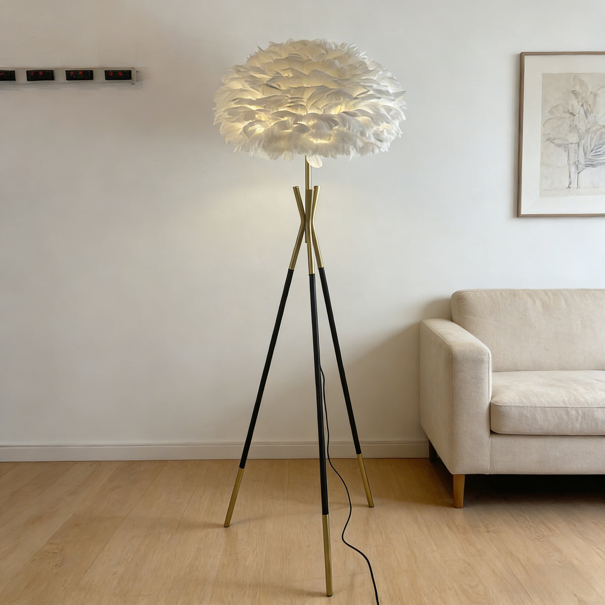 Nordic Feather Floor Lamp, LED 3-Color Dimmable Remote Ambient Light