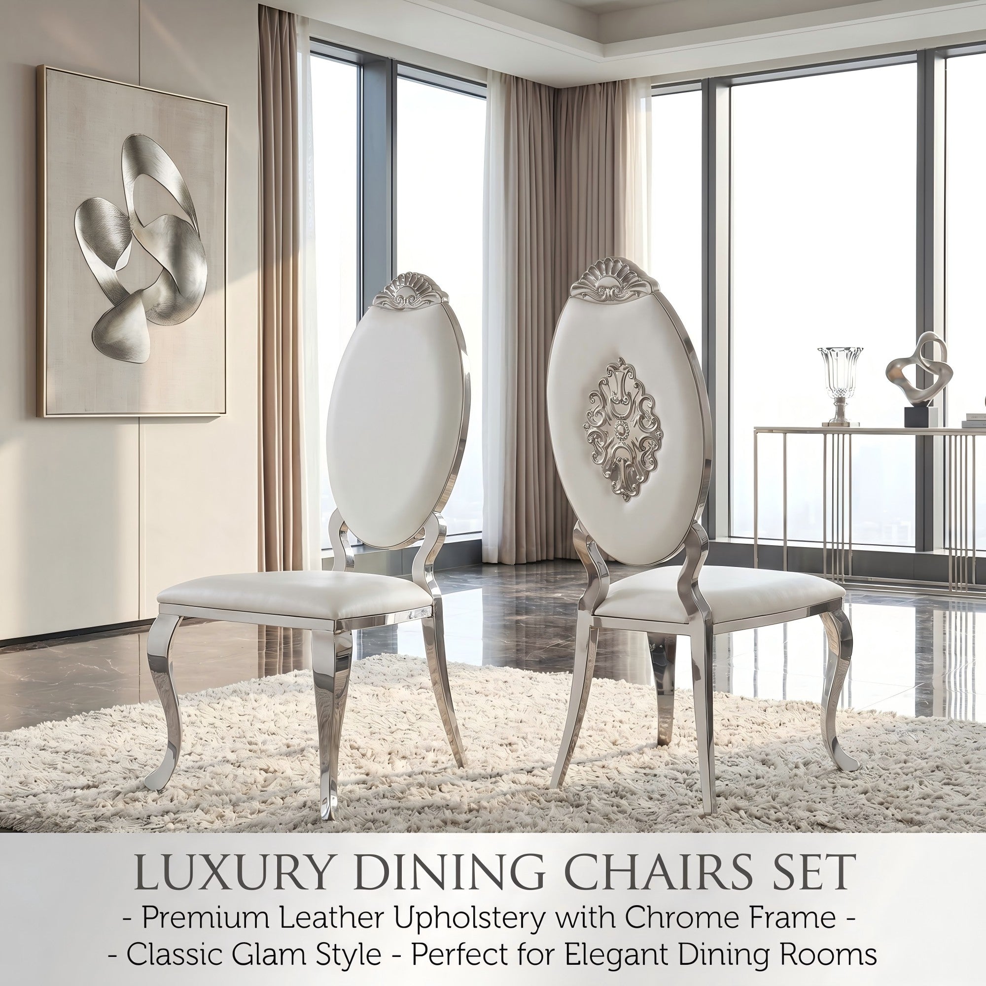 Luxury Sliver Carved Back Dining Chair is placed in the dining room or living room,being both beautiful and practical.