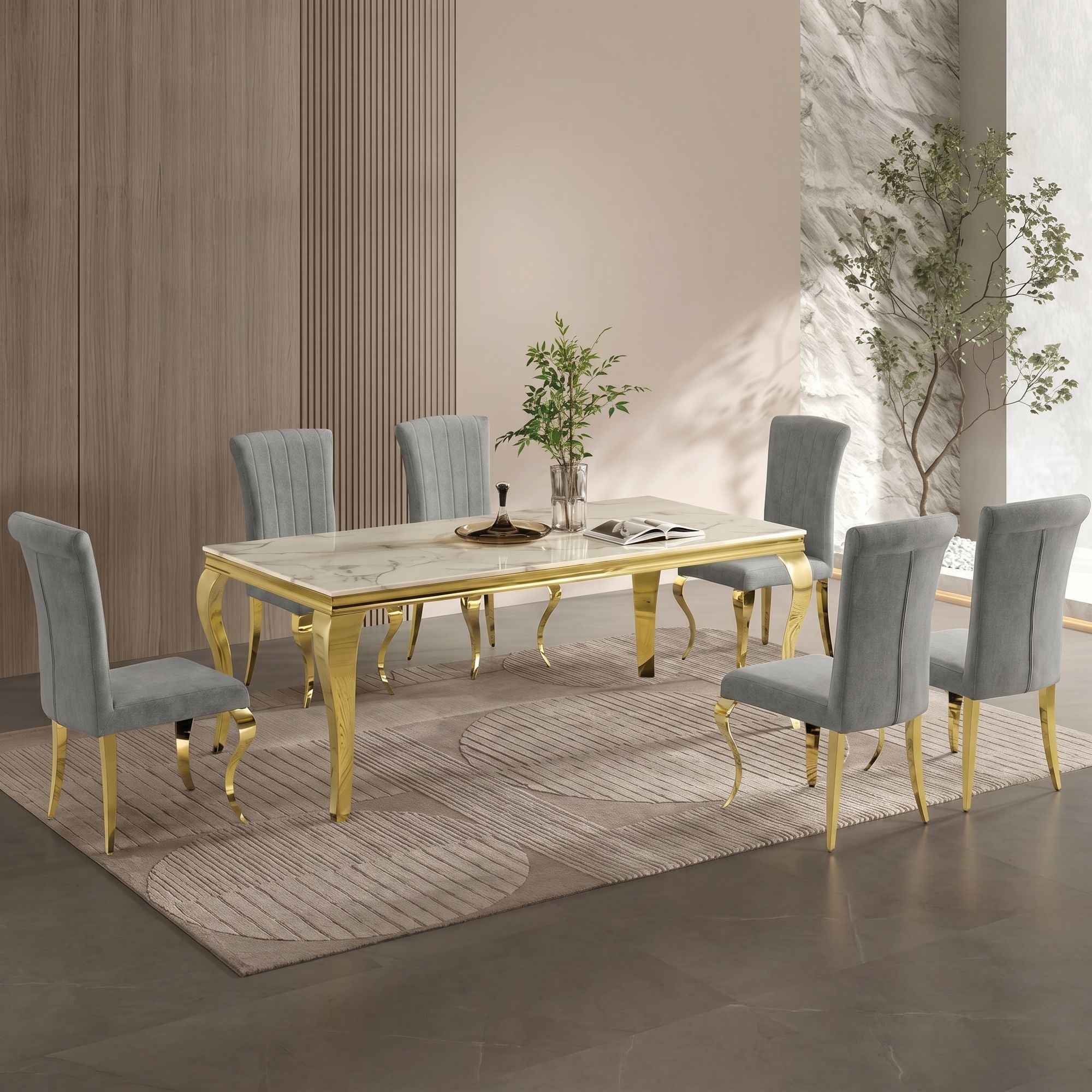 Gold Stainless Steel Marble Dining Table