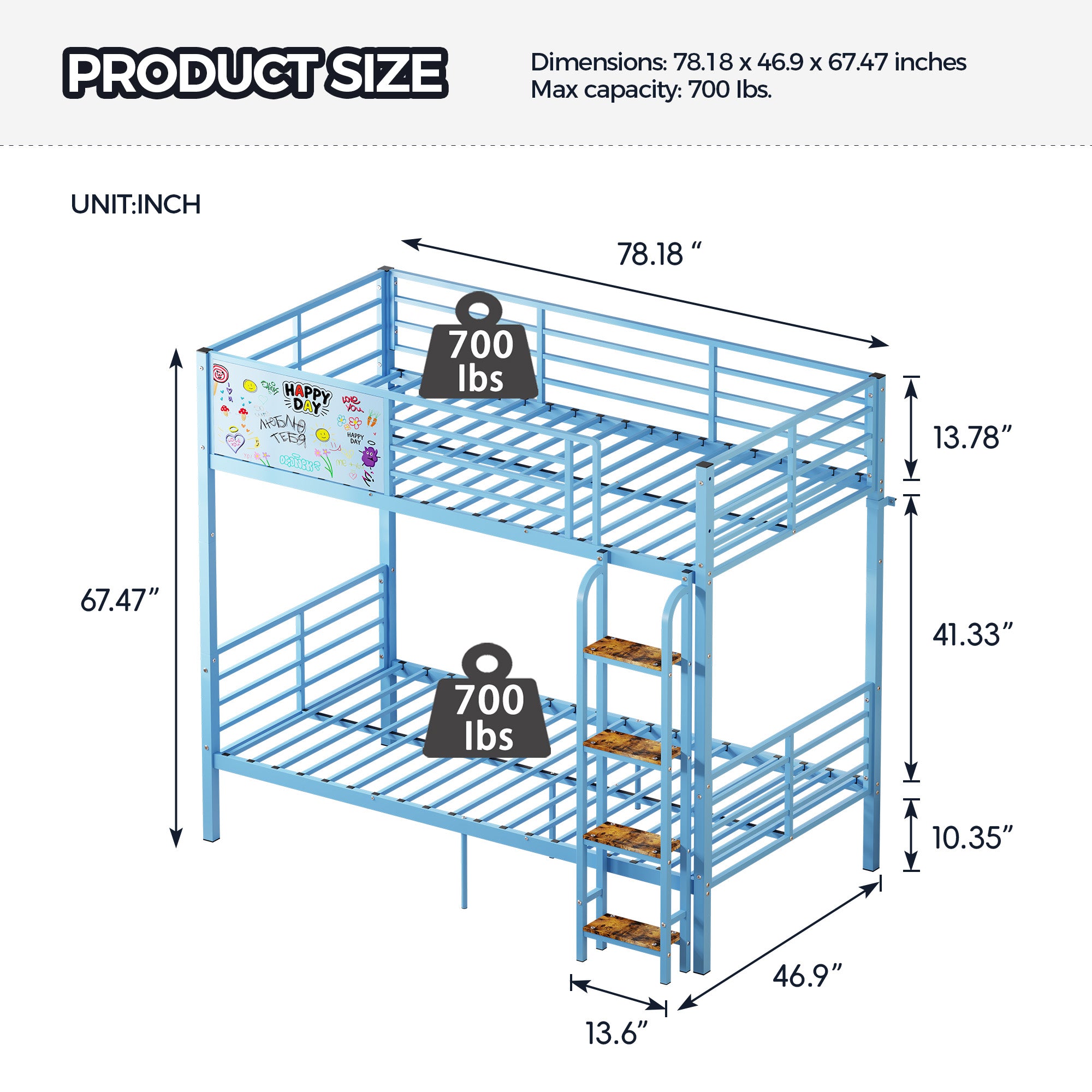 Metal Bunk Bed Frame with Full-length