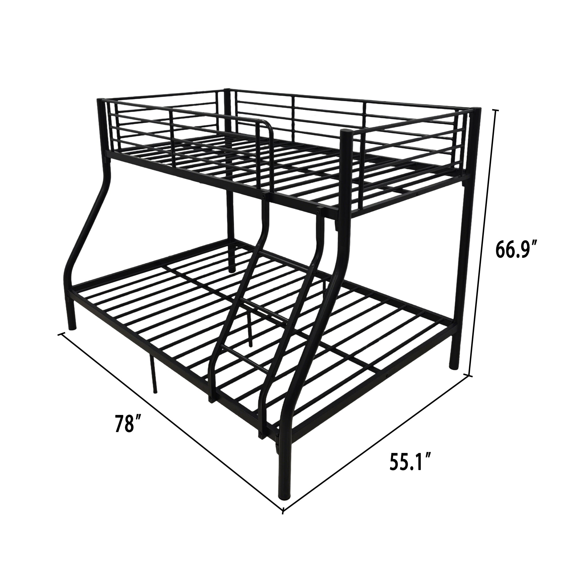 Metal Bunk Bed Frame- Twin Over Full Size, with Ladder & Steel Frame Support Black