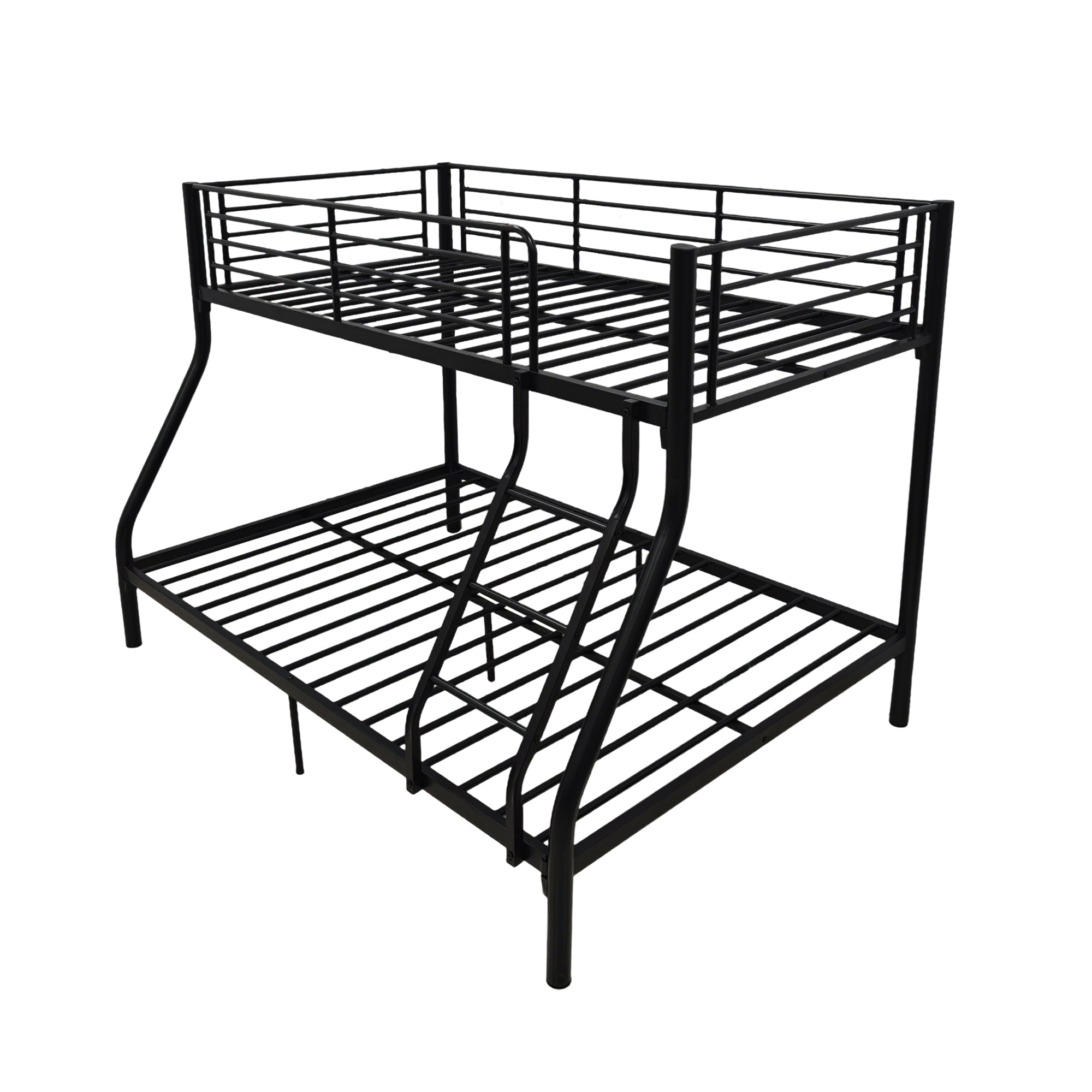 Metal Bunk Bed Frame- Twin Over Full Size, with Ladder & Steel Frame Support Black