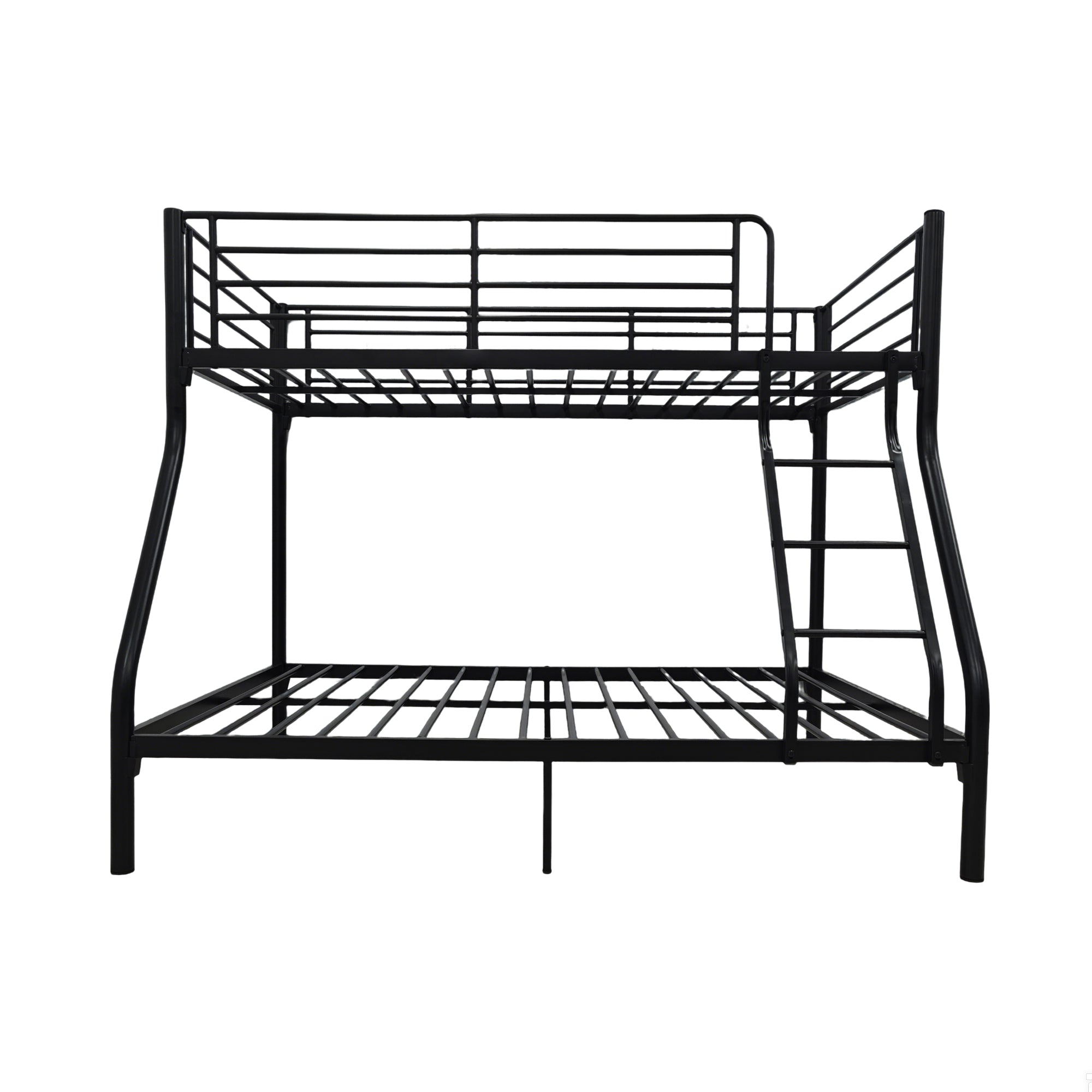 Metal Bunk Bed Frame- Twin Over Full Size, with Ladder & Steel Frame Support Black