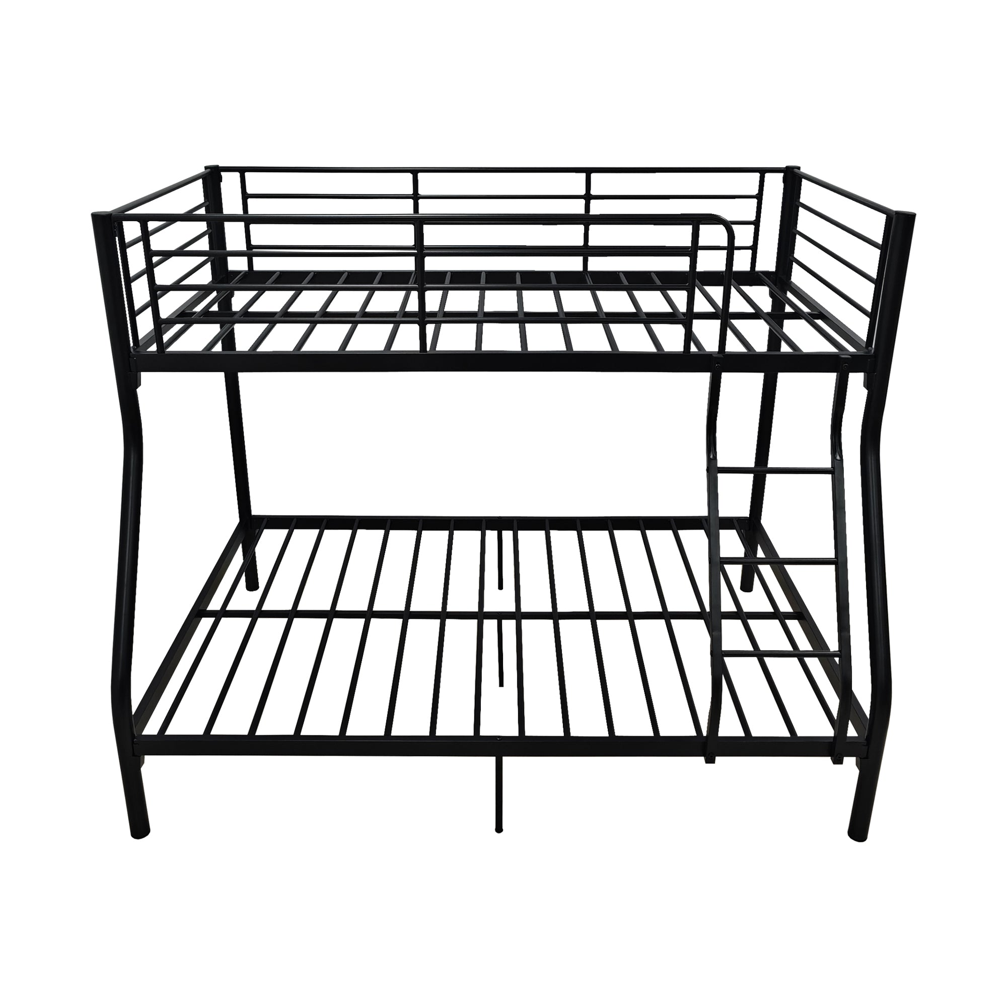 Metal Bunk Bed Frame- Twin Over Full Size, with Ladder & Steel Frame Support Black