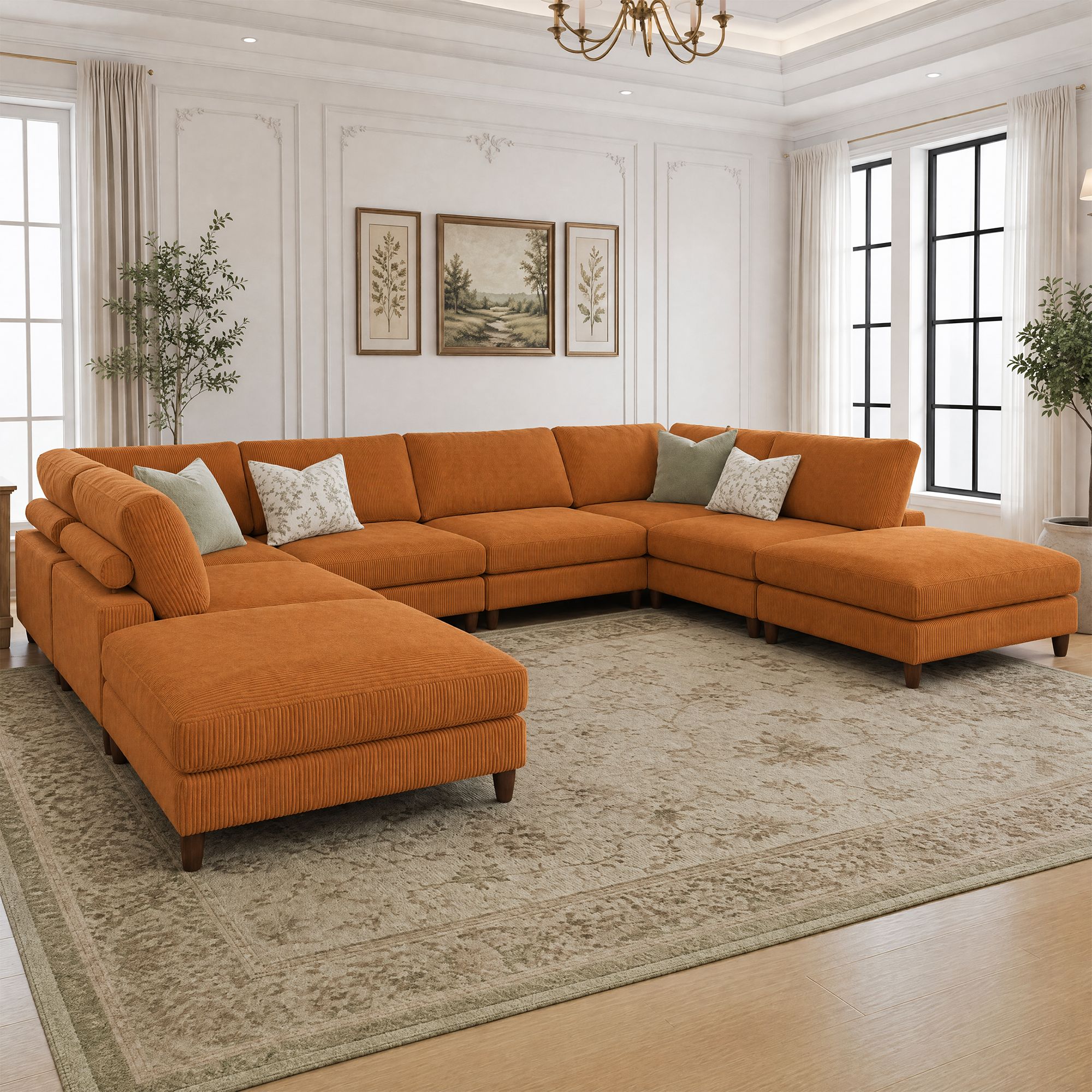 Solid Wood Frame Corduroy Modular Sofa Yellow