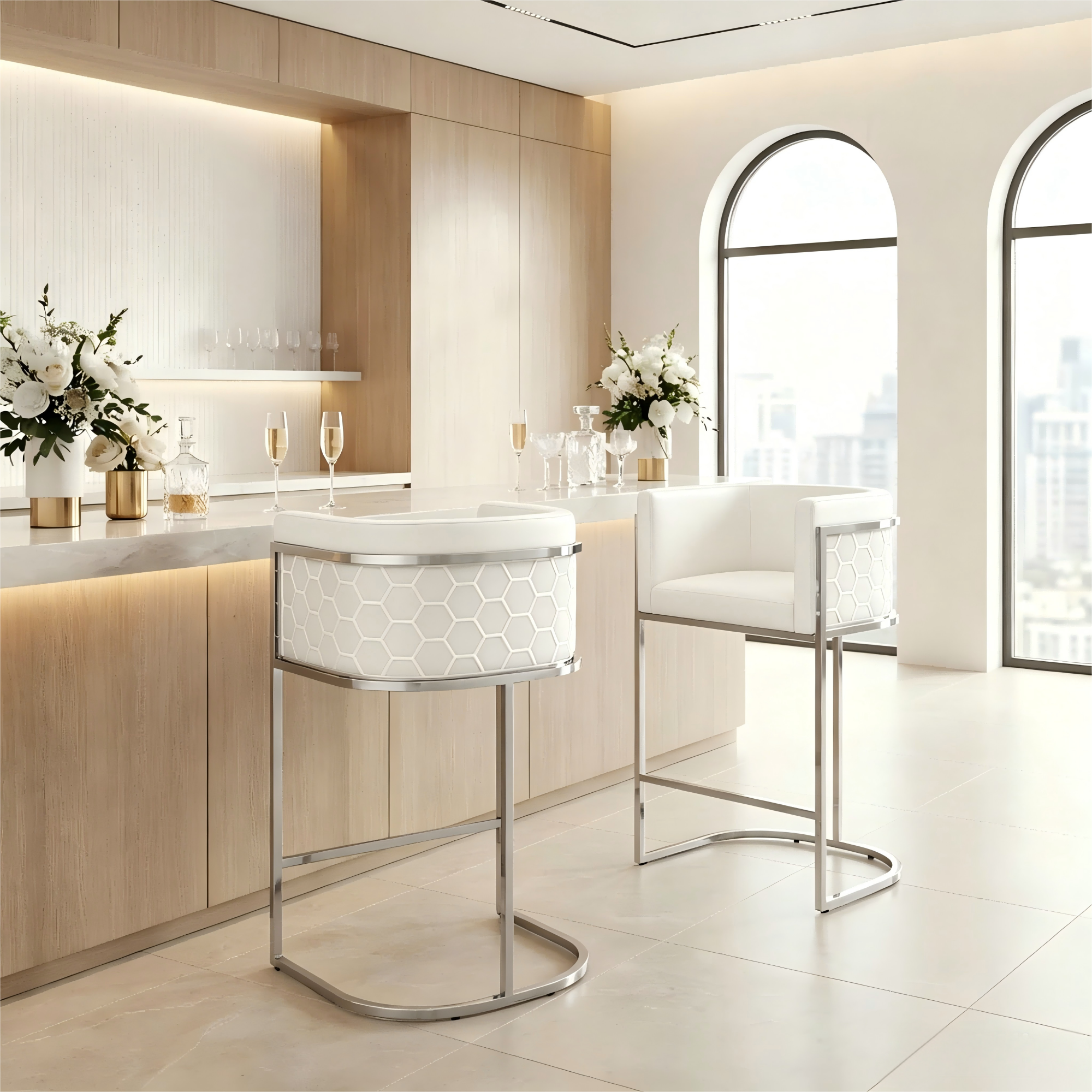 silver stainless steel bar stools, pu  counter stools, modern bar chairs