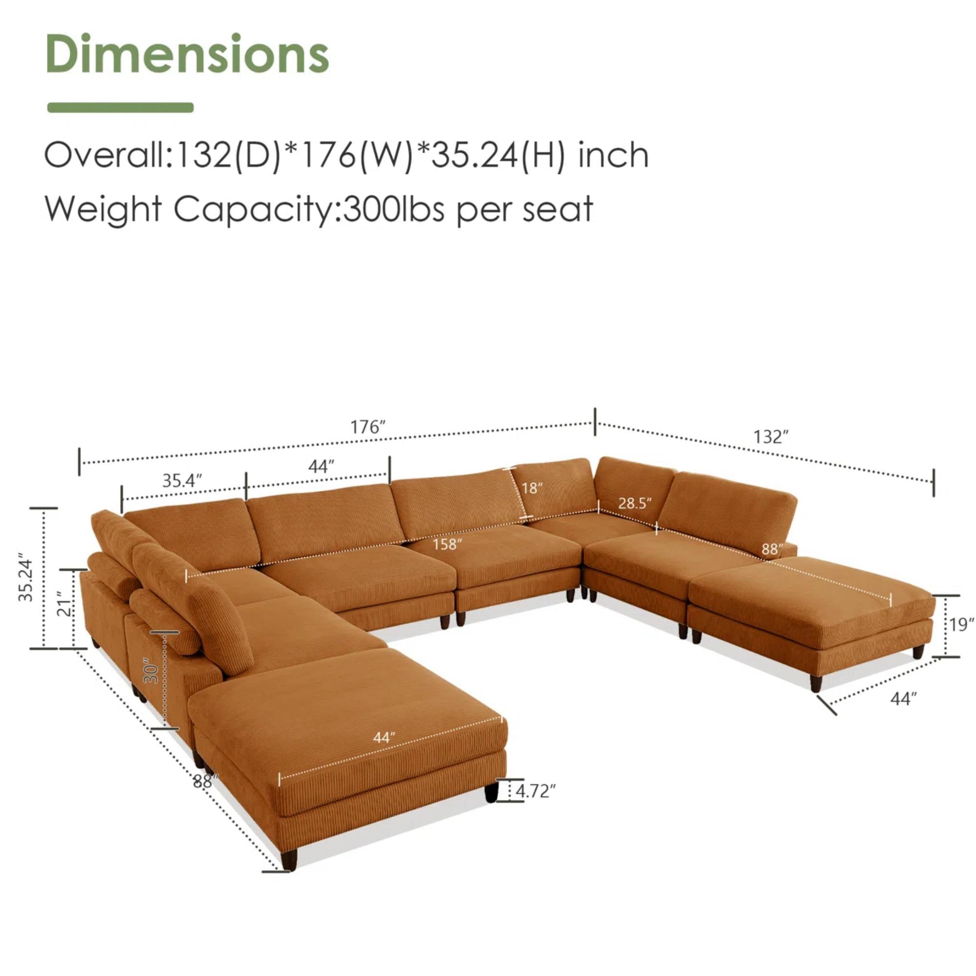 Solid Wood Frame Corduroy Modular Sofa Yellow