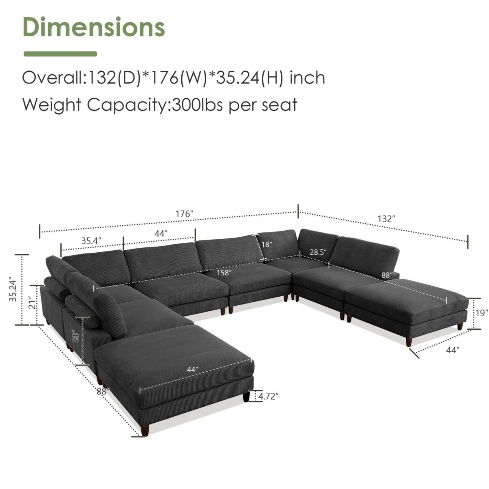 Solid Wood Frame Corduroy Modular Sofa Gray