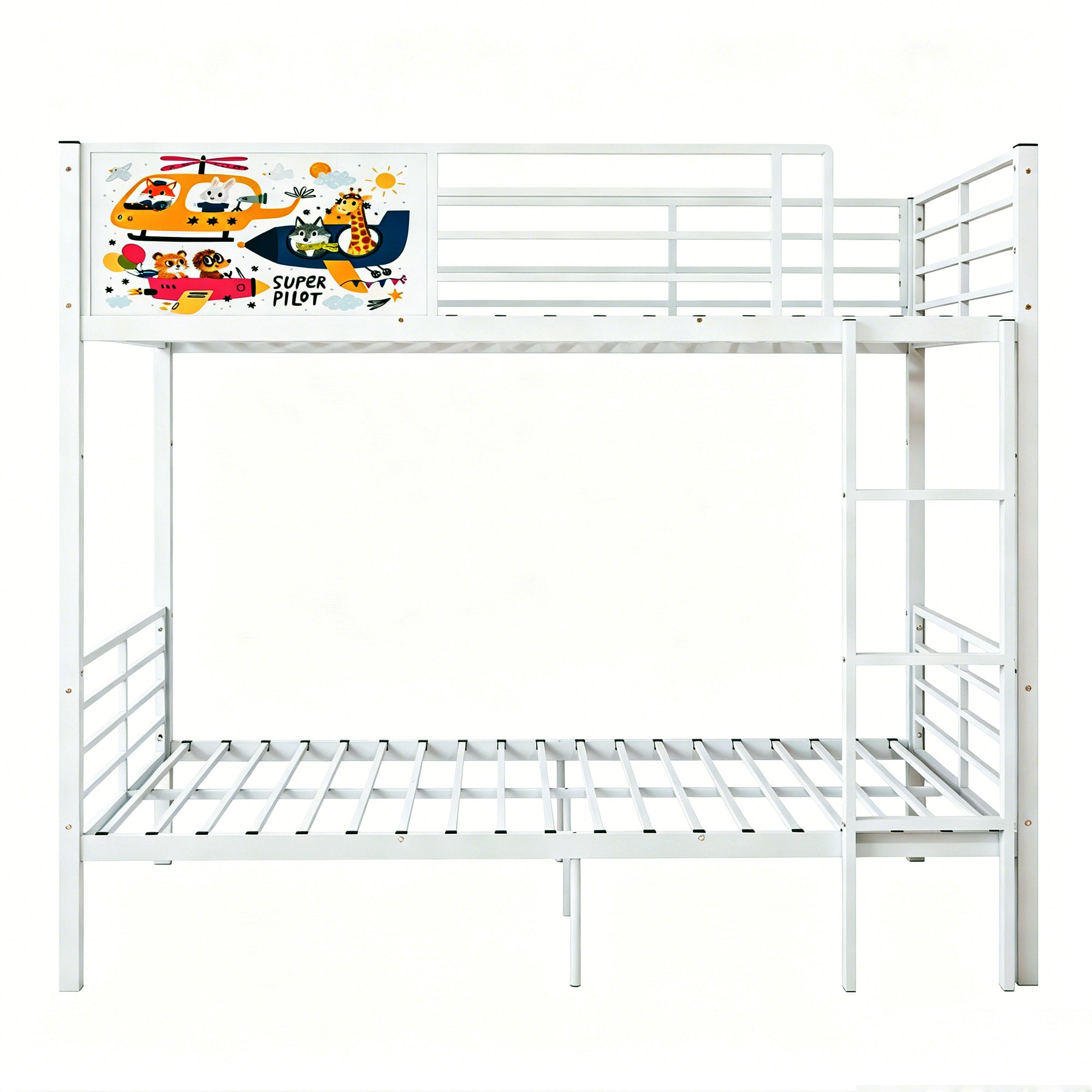 Metal Bunk Bed Frame Twin Over Twin with Ladder and High Guardrail